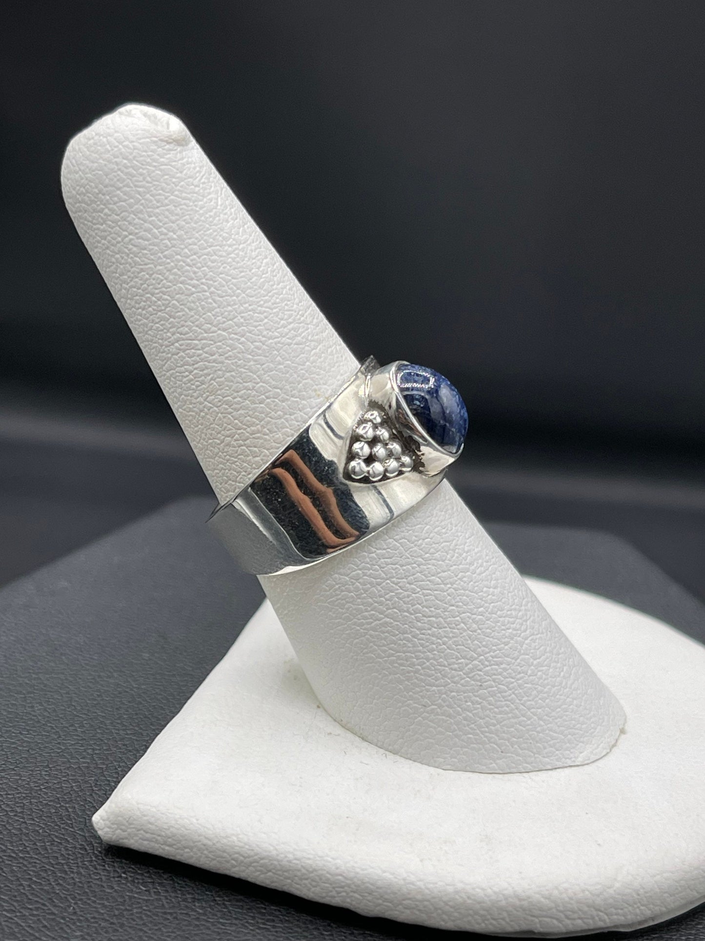 Natural Cabochon Lapis Lazuli Sterling Silver Cigar Ring (Size 7.75)