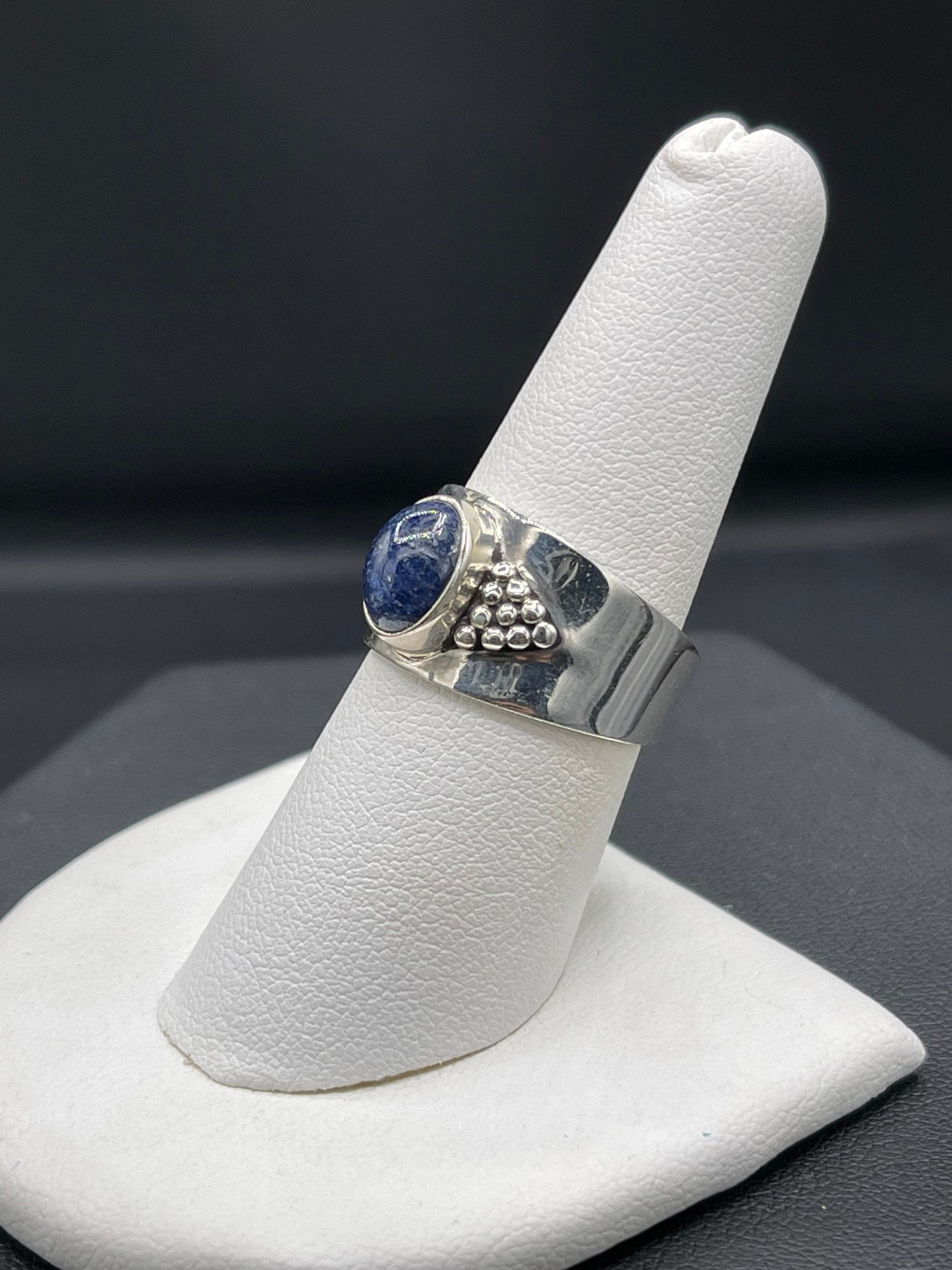 Natural Cabochon Lapis Lazuli Sterling Silver Cigar Ring (Size 7.75)