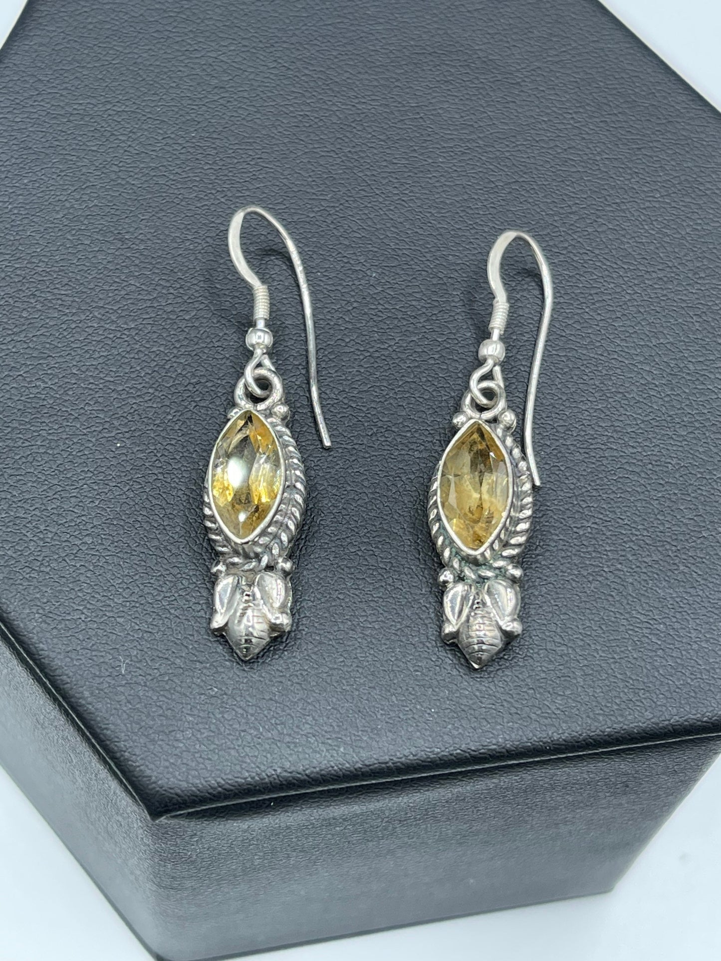 Handmade Citrine Marquise Cut Sterling Silver Dangle Earrings