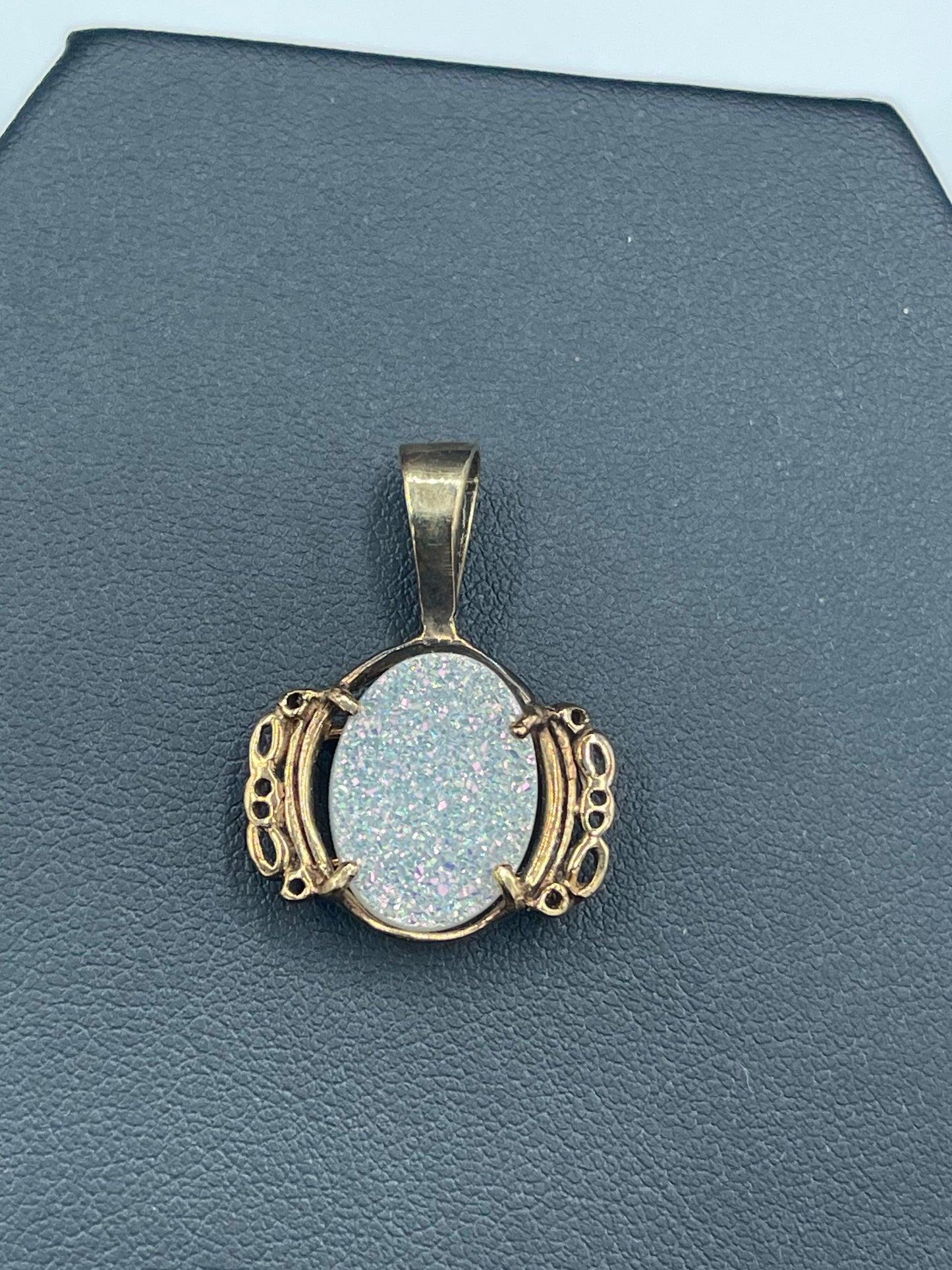 White Druzy Quartz 14k Yellow Gold Pendant