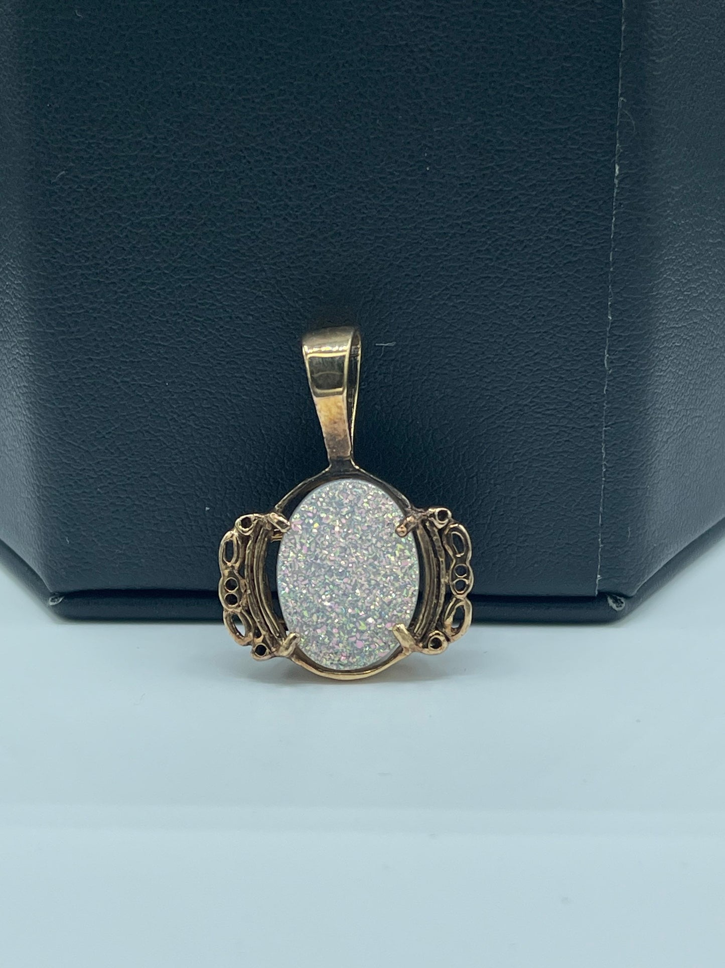 White Druzy Quartz 14k Yellow Gold Pendant