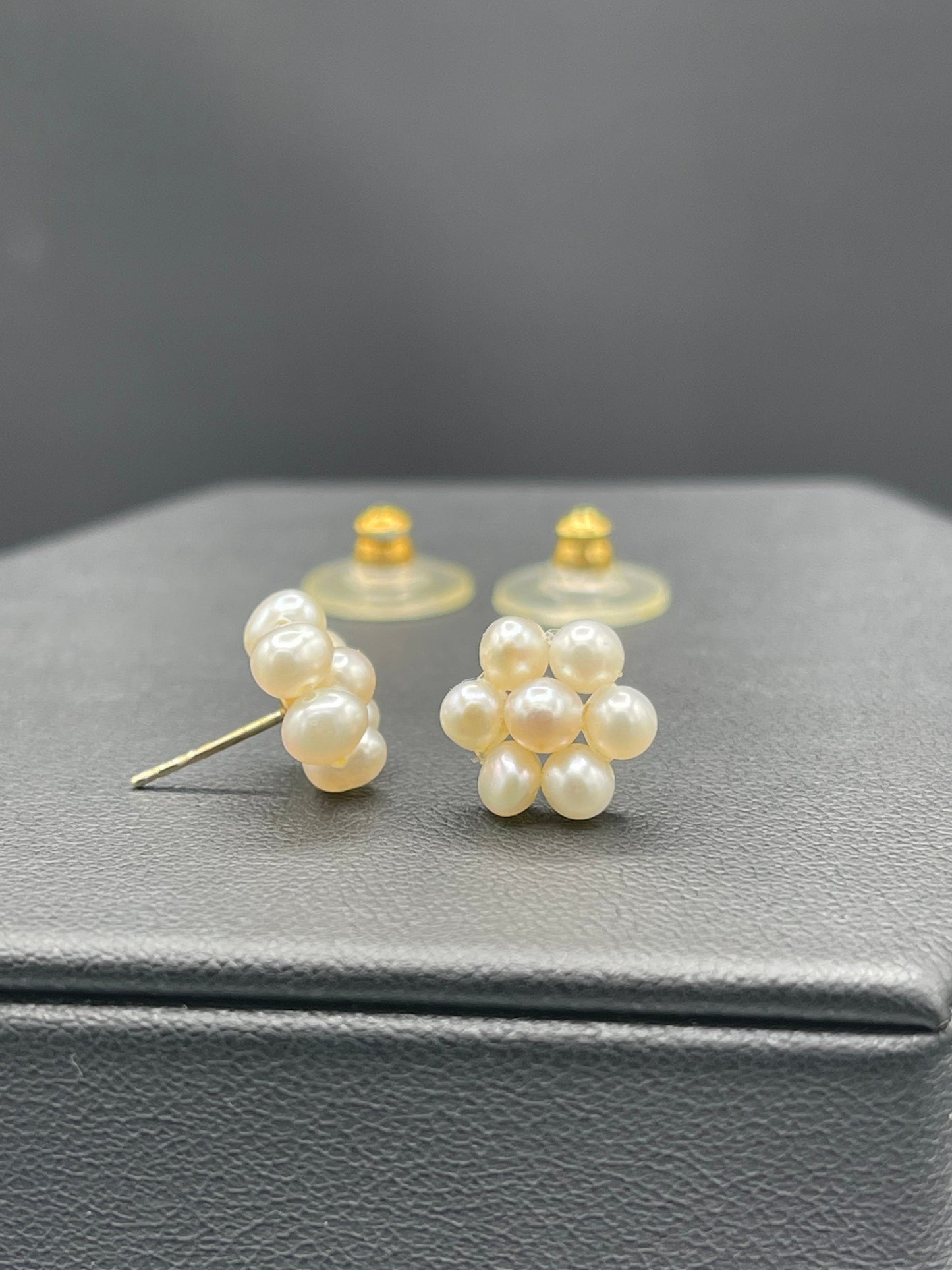 Natural Freshwater Pearl Cluster 14k Yellow Gold Earrings