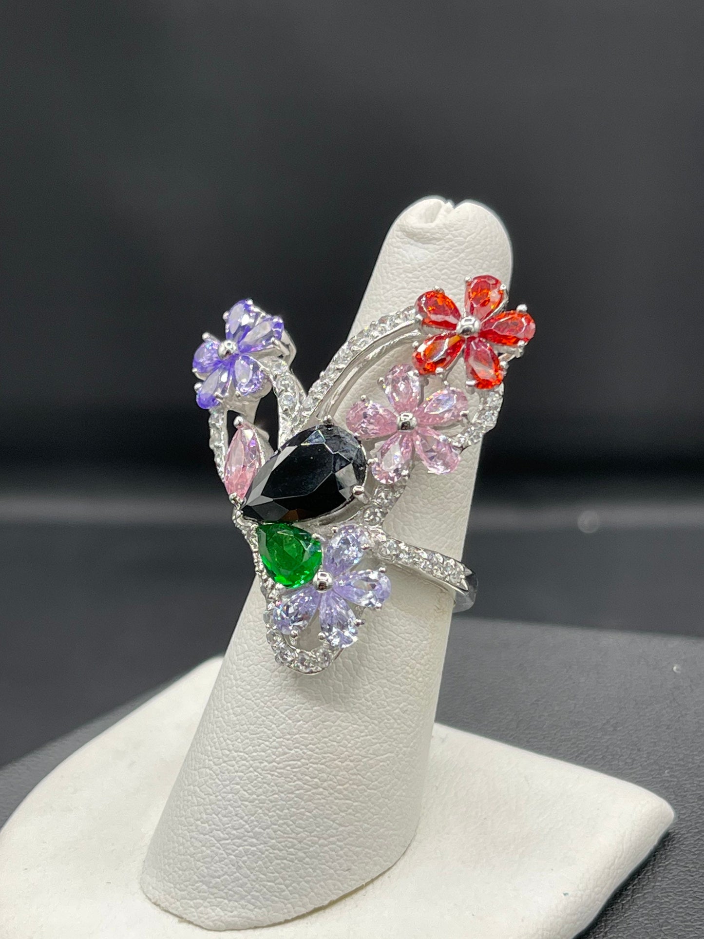 Multi Color Cubic Zirconia Sterling Silver Glam Ring (Size 7.5)