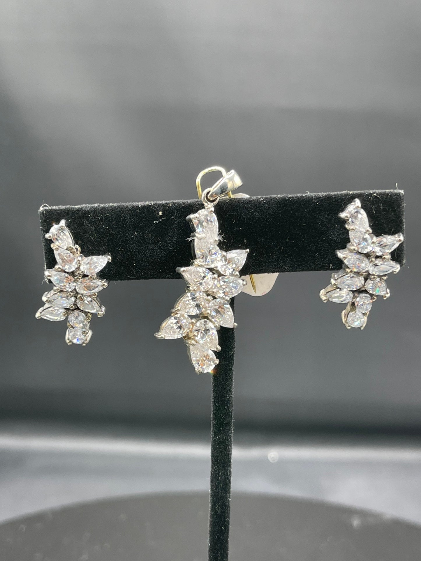 Marquise Cut Cubic Zirconia Sterling Silver Pendant & Earring Set