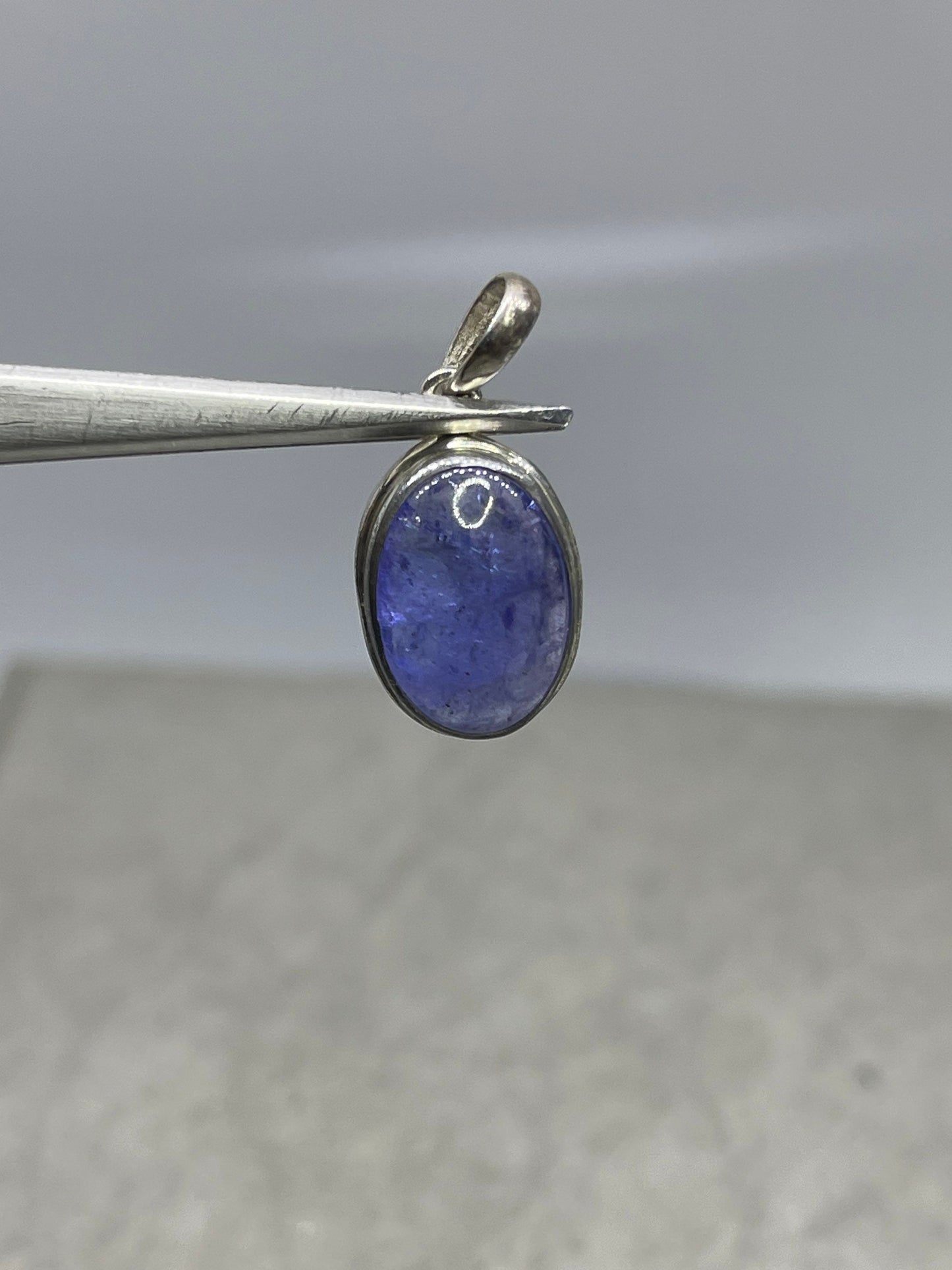 Natural Tanzanite Cabochon Sterling Silver Pendant