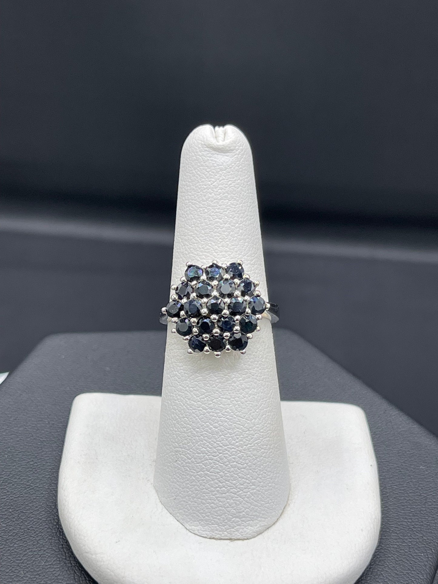 Natural Sapphire Cluster Sterling Silver Ring