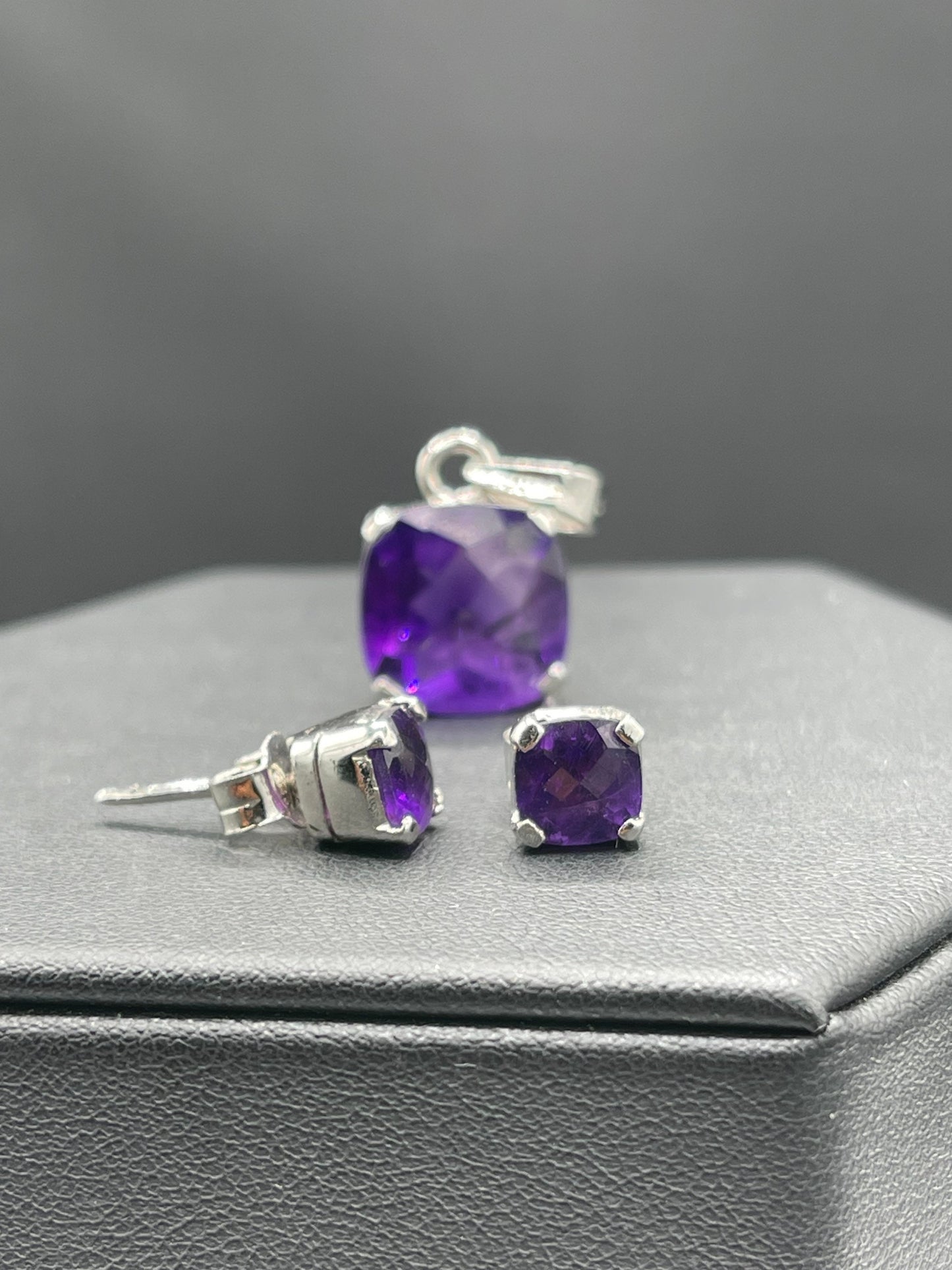 Natural Zambian Amethyst Sterling Silver Earrings and Pendant Set