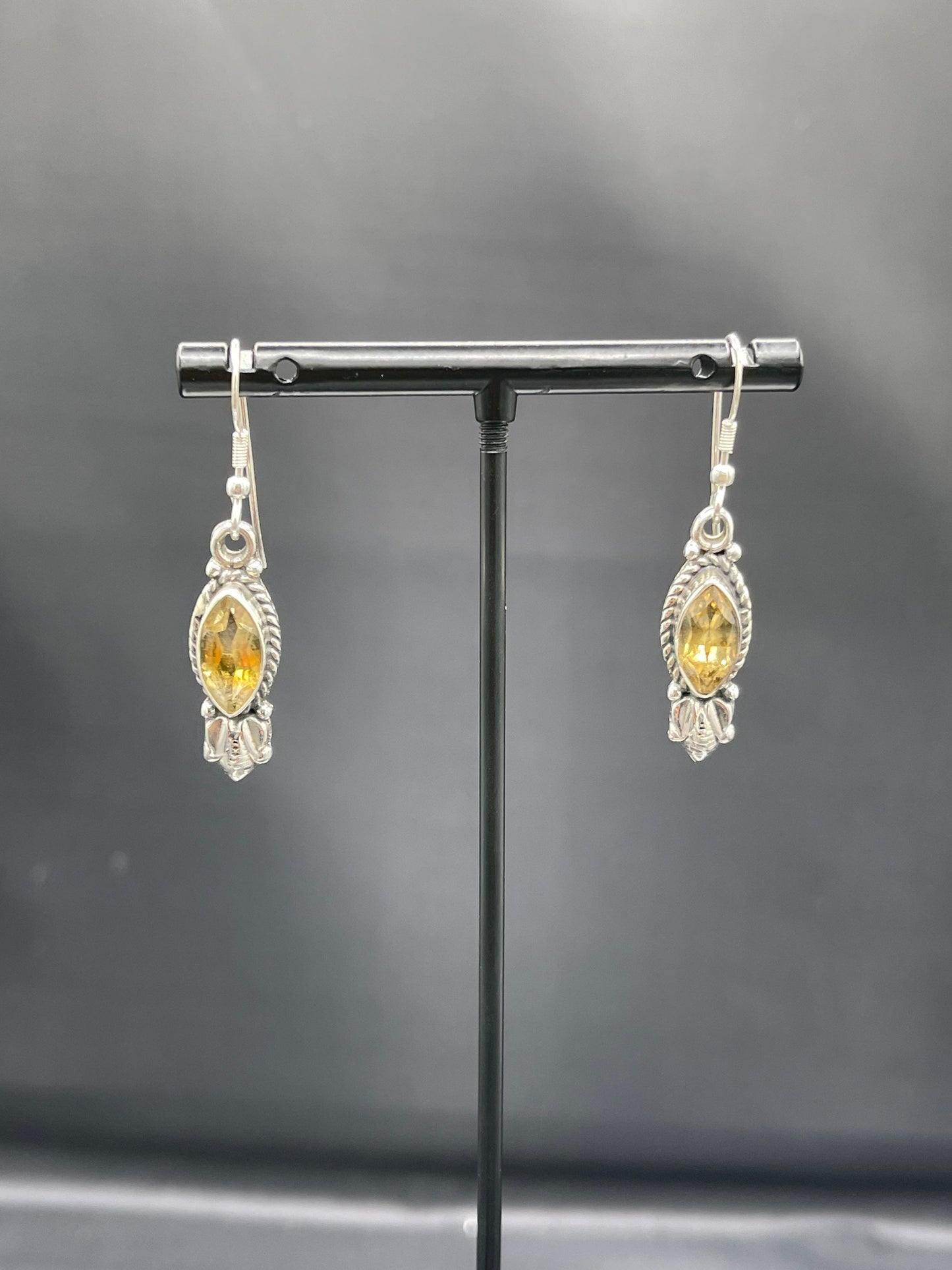 Handmade Citrine Marquise Cut Sterling Silver Dangle Earrings