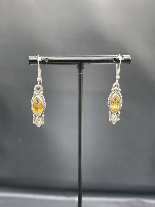 Handmade Citrine Marquise Cut Sterling Silver Dangle Earrings