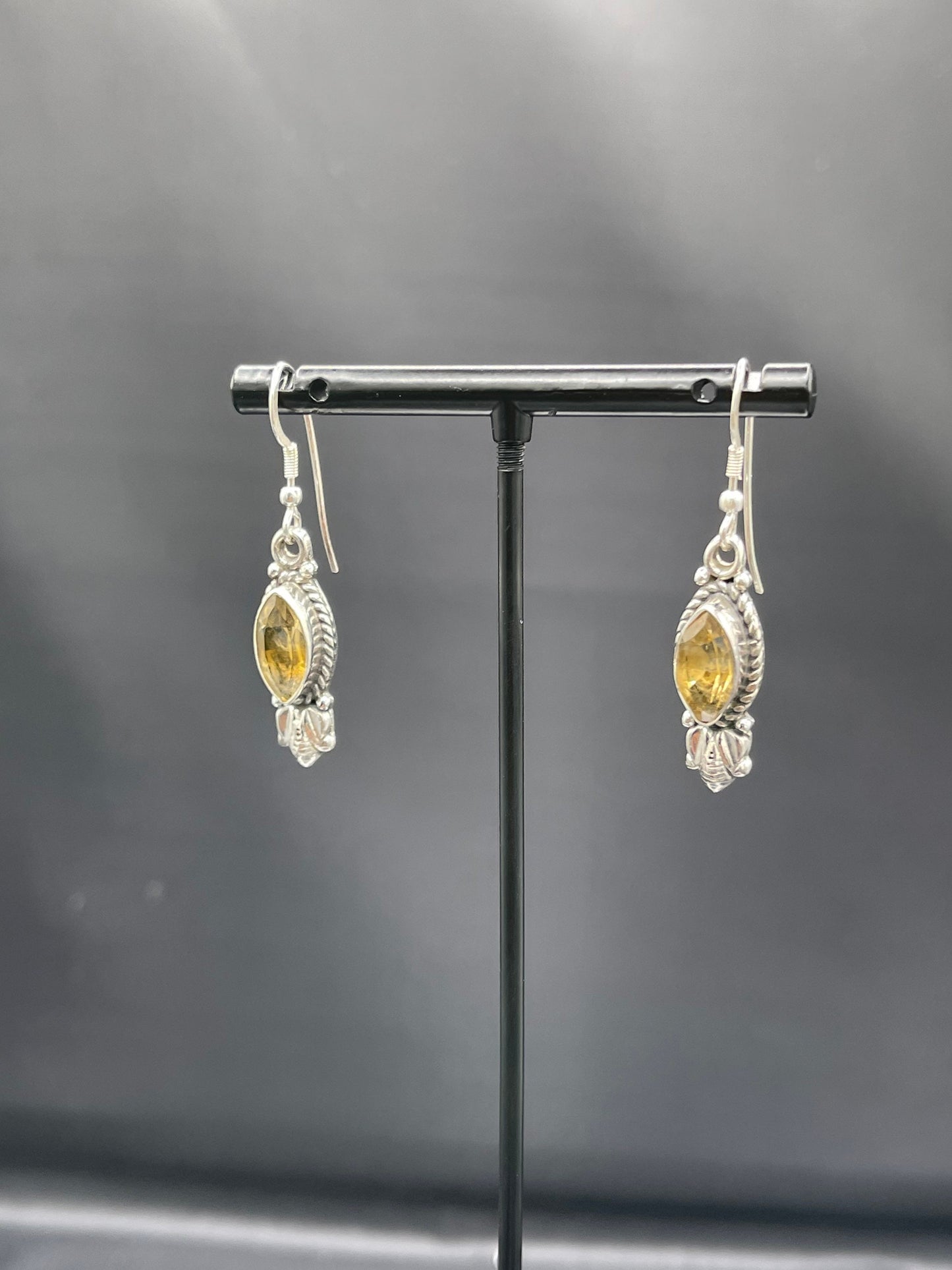 Handmade Citrine Marquise Cut Sterling Silver Dangle Earrings