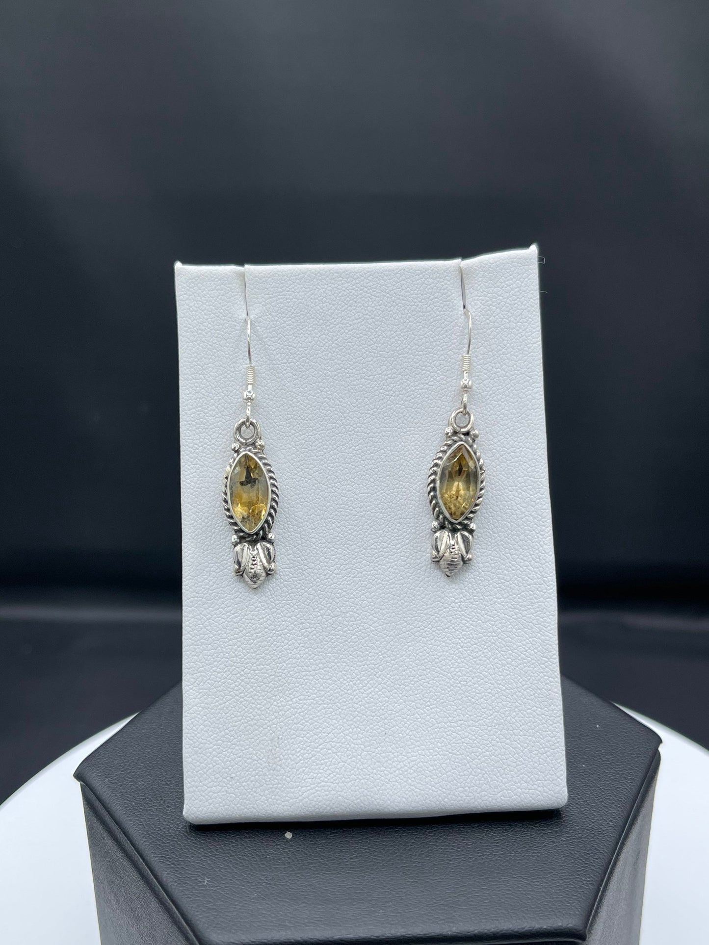 Handmade Citrine Marquise Cut Sterling Silver Dangle Earrings