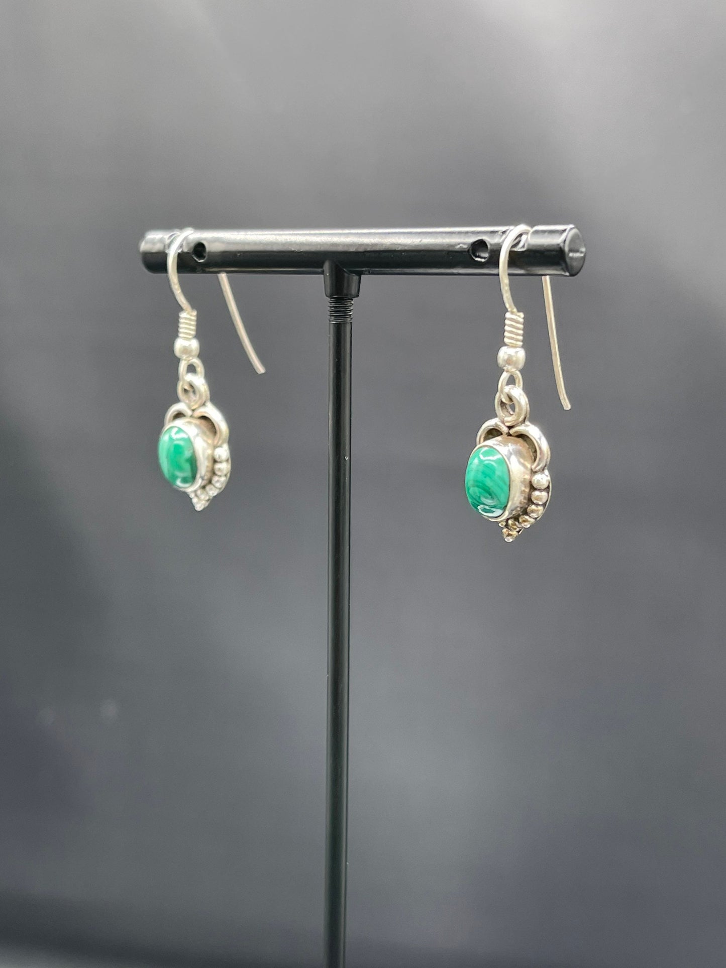 Handmade Malachite Sterling Silver Dangle Earrings