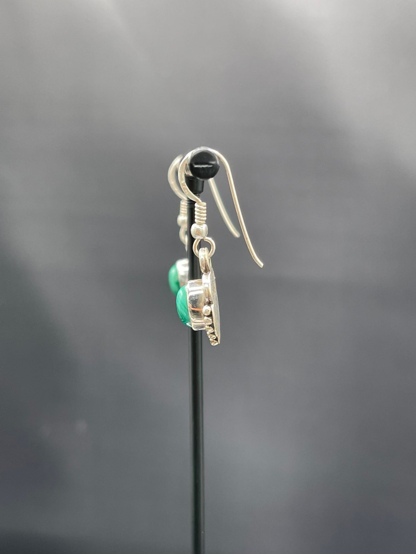 Handmade Malachite Sterling Silver Dangle Earrings