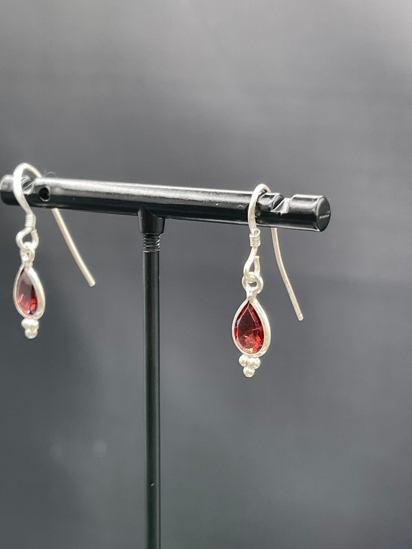 Handmade Garnet Pear Cut Sterling Silver Dangle Earrings