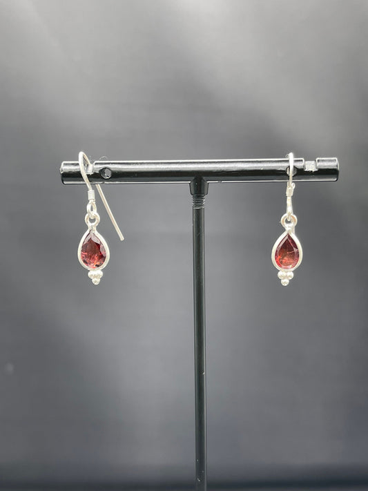 Handmade Garnet Pear Cut Sterling Silver Dangle Earrings