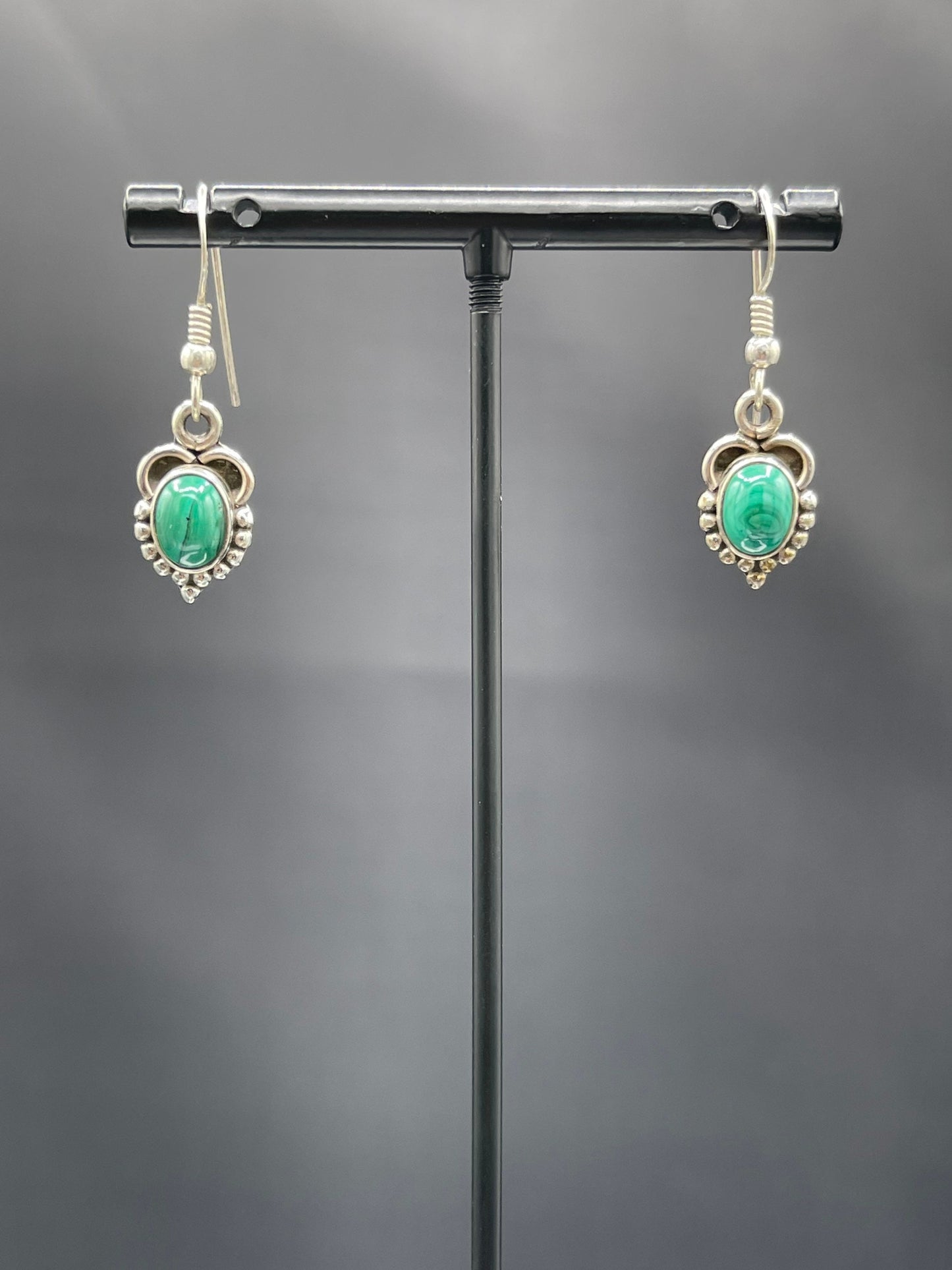 Handmade Malachite Sterling Silver Dangle Earrings