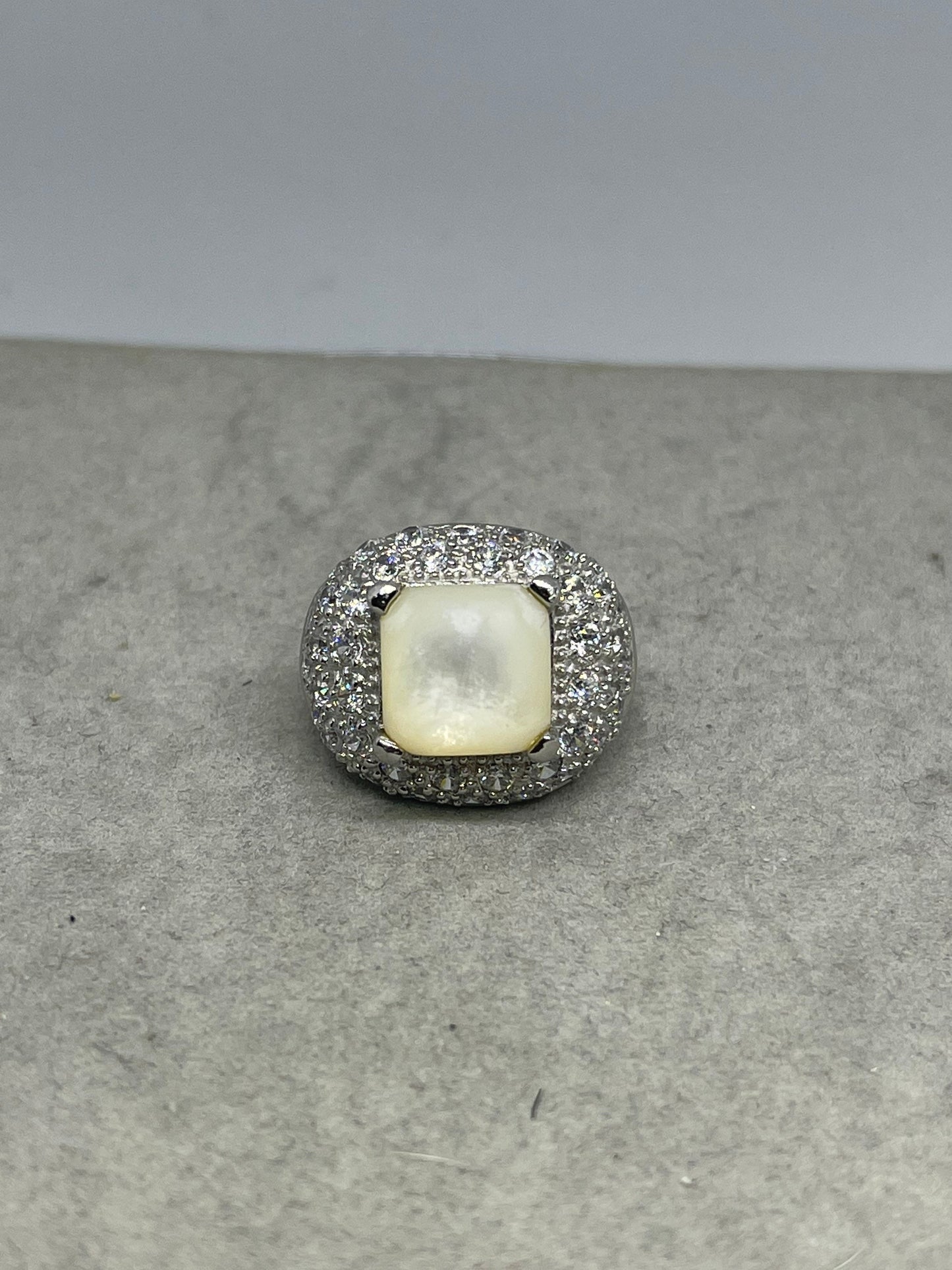 Mother Of Pearl & Cubic Zirconia Sterling Silver Ring (Size 7)
