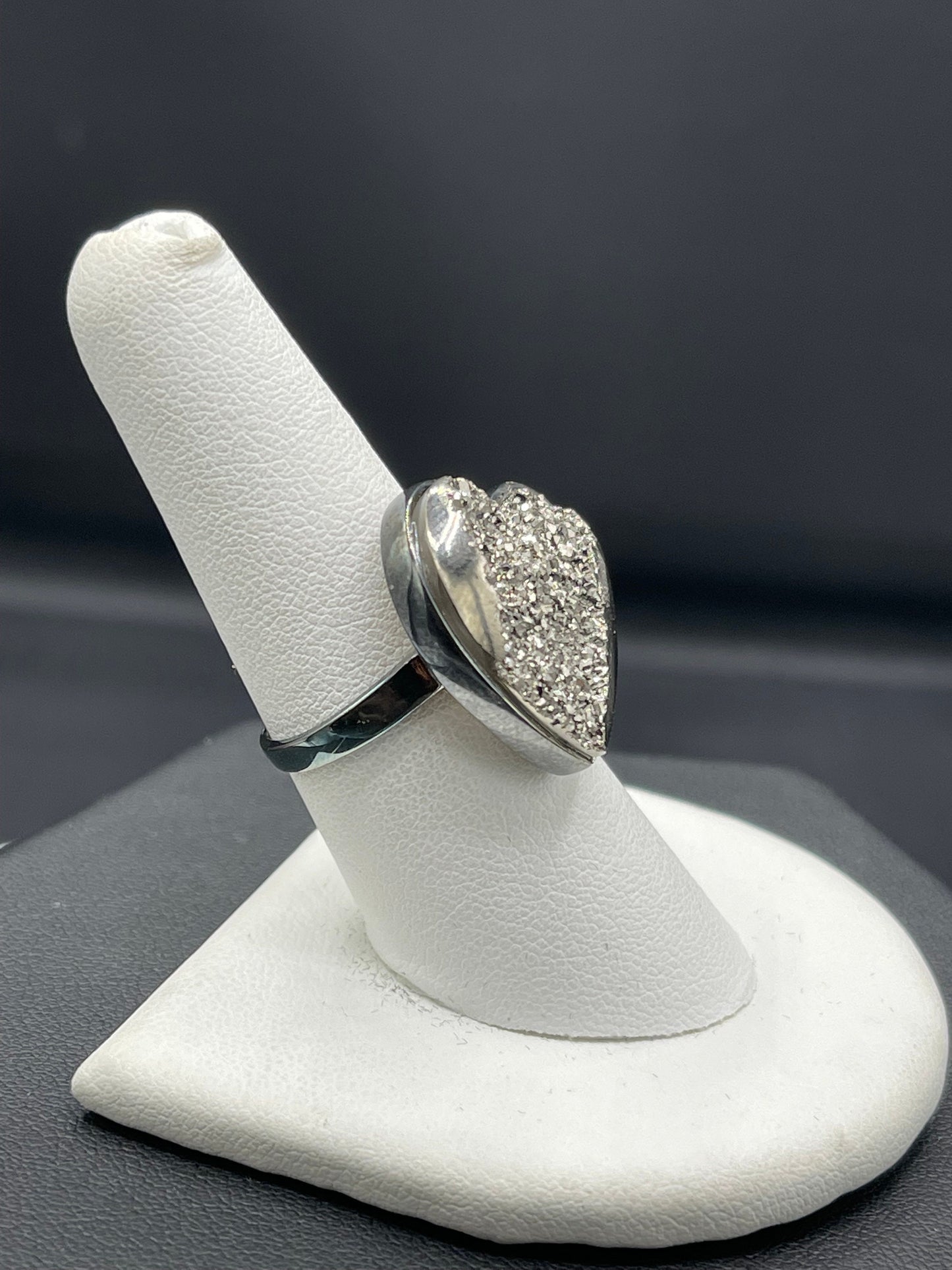 Druzy Quartz Heart Sterling Silver Ring