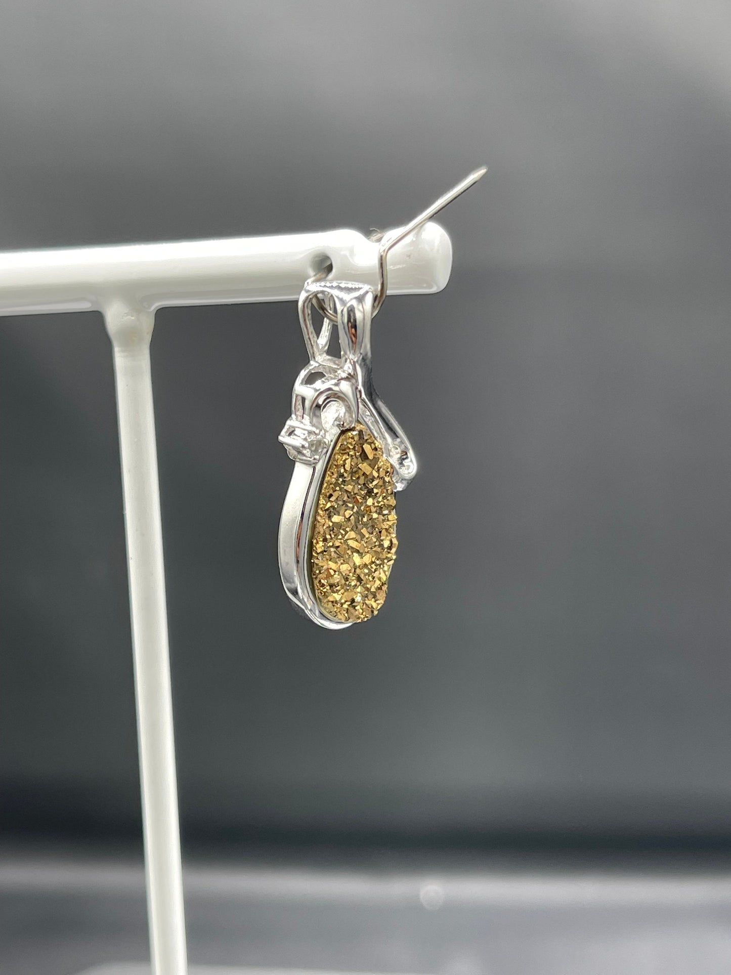 Gold Druzy Quartz White Topaz Sterling Silver Pendant