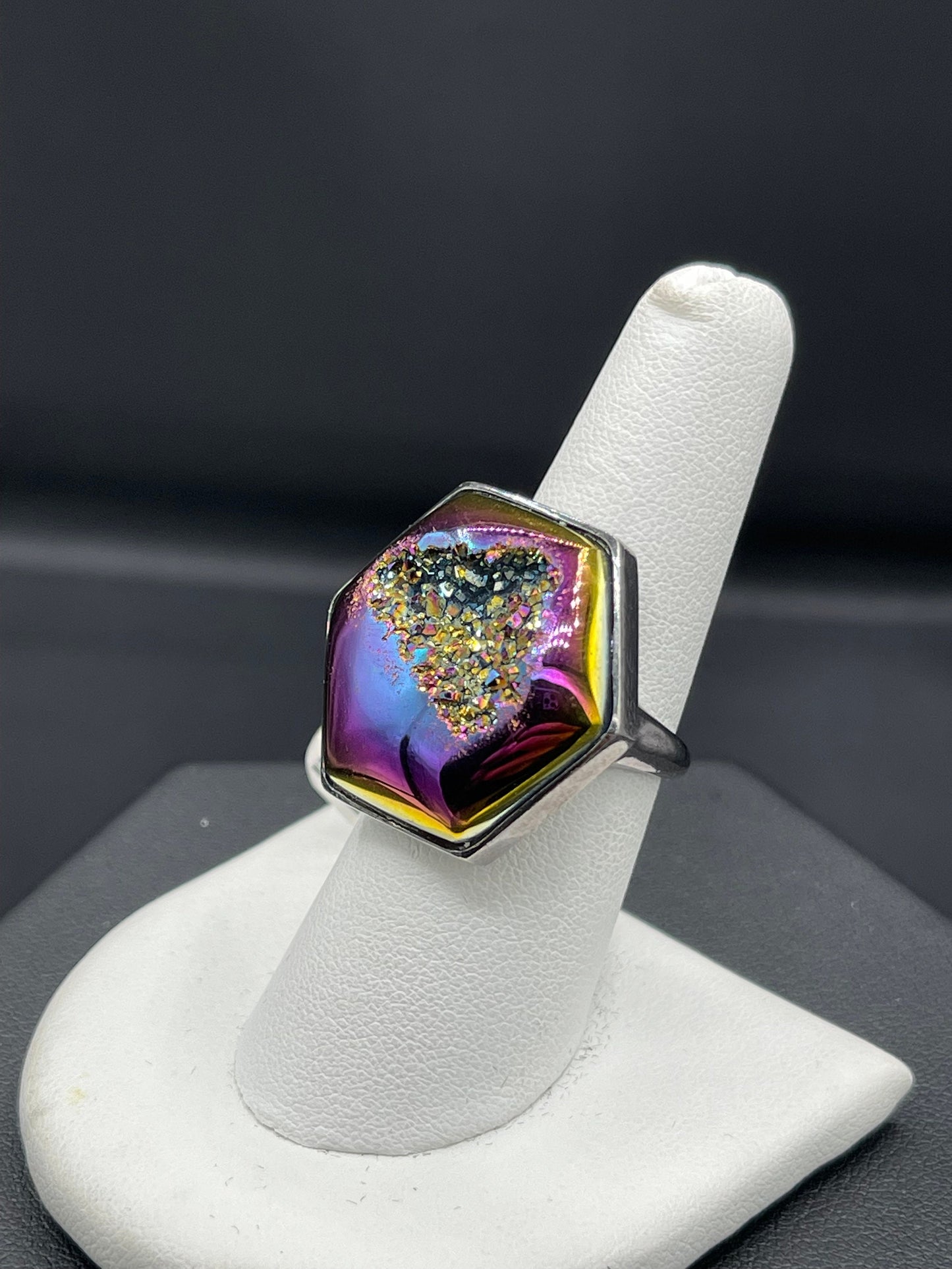 Moody Pink Druzy Quartz Sterling Silver Ring (Size 7.25)