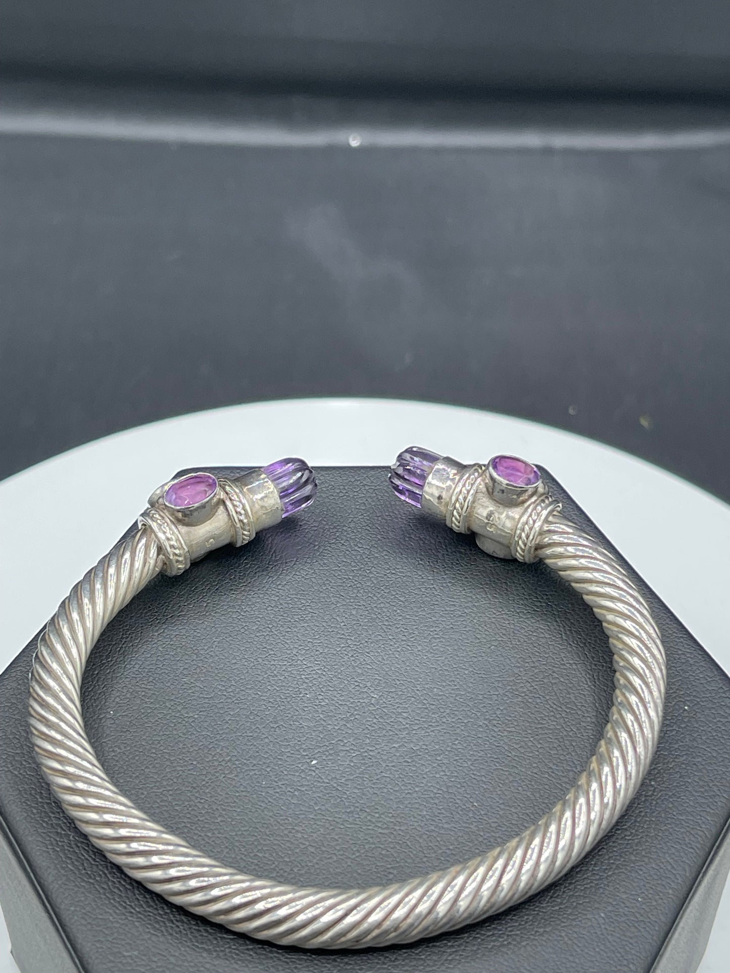 Amethyst Sterling Silver Cable Bangle Adjustable Bracelet
