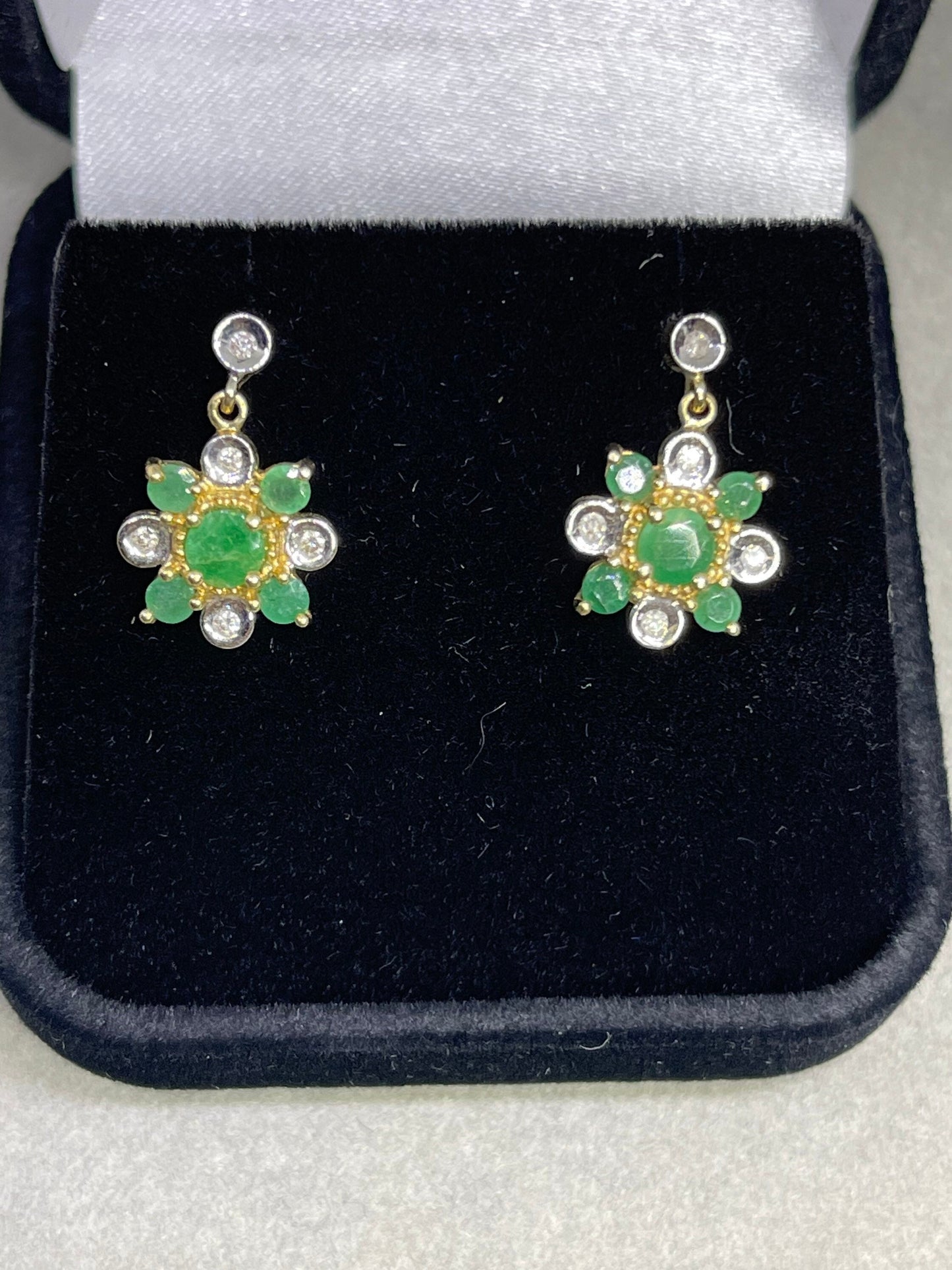 Natural Emerald & Diamond 14k Yellow Gold Dangle Earrings