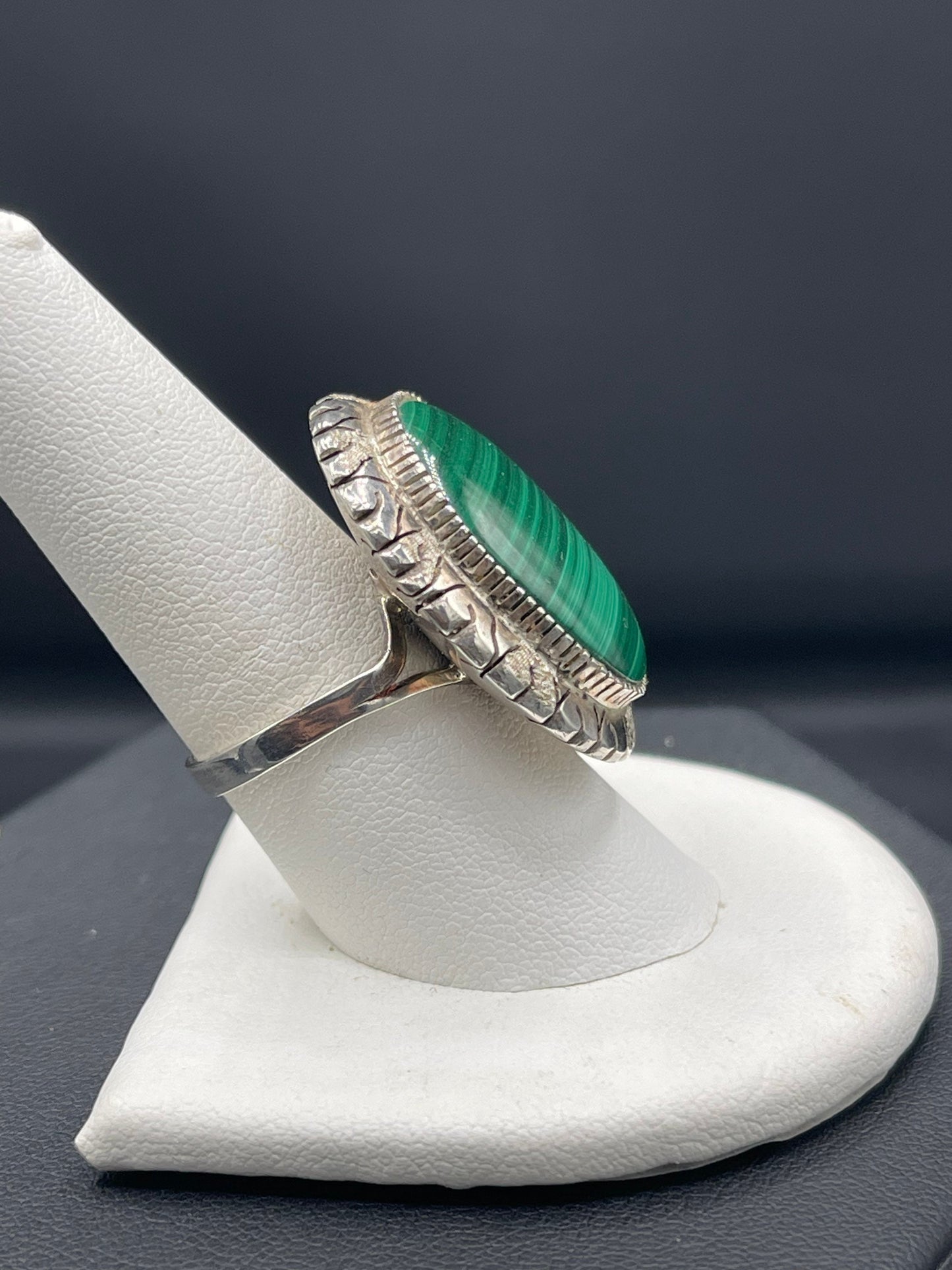 Large Malachite Sterling Silver Ring (Size 9)