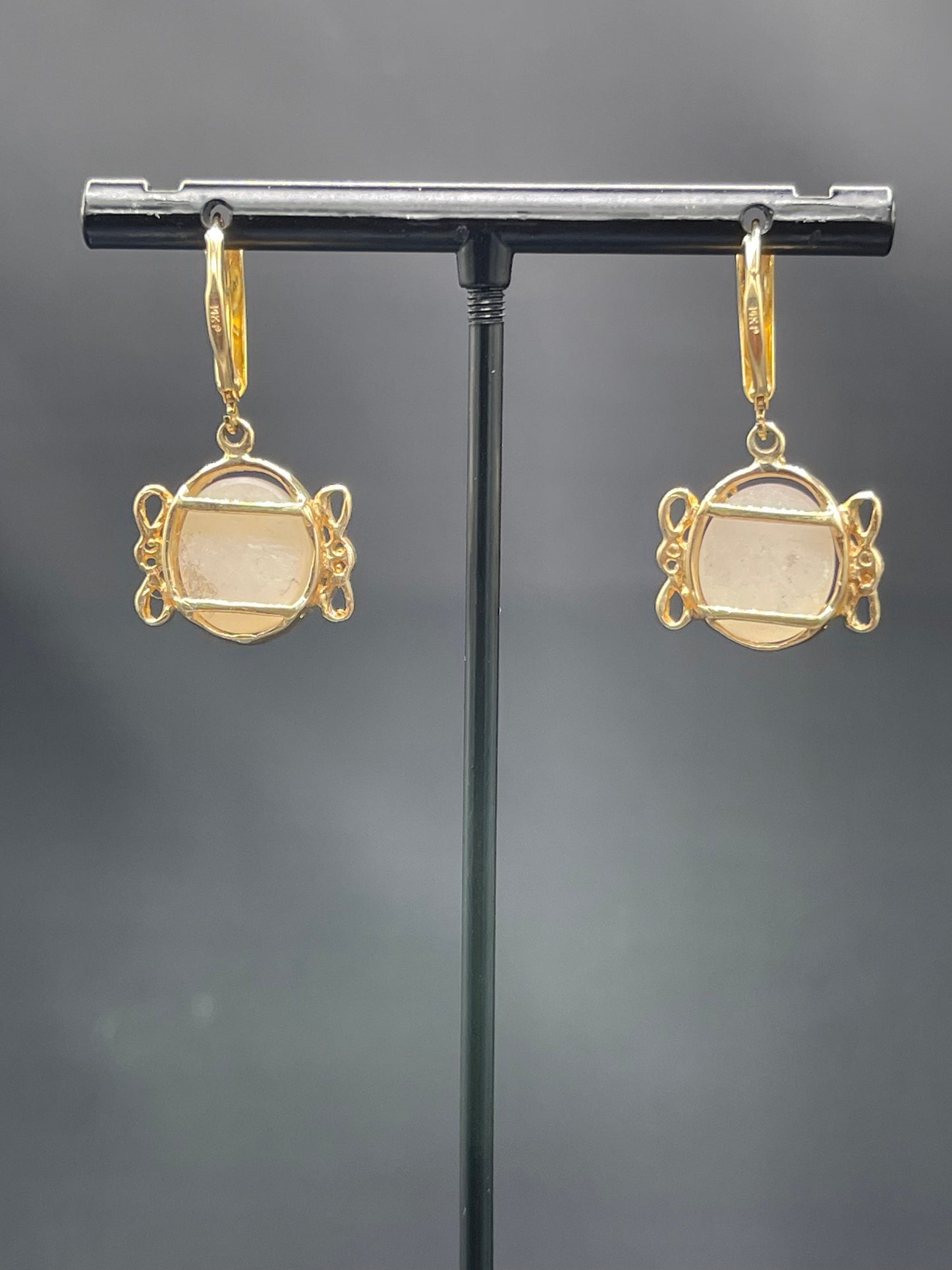White Druzy Quartz 14k Yellow Gold French Lever Backs Earrings