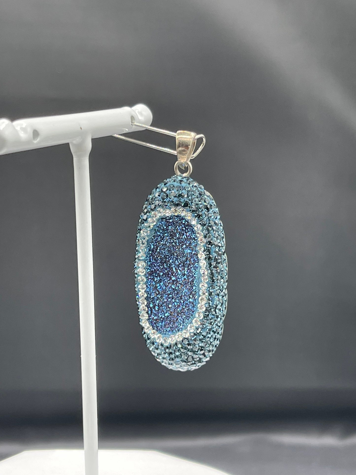 Druzy Quartz & Swarovski Crystal Sterling Silver Pendant