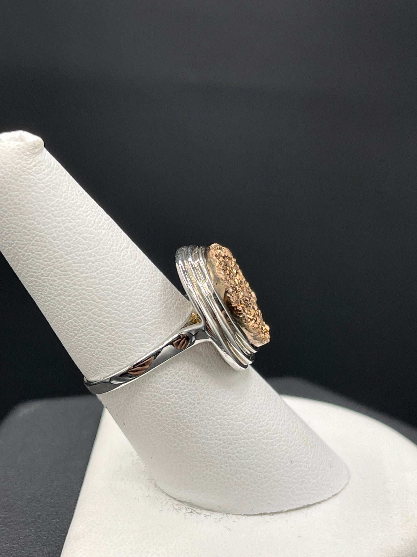 Gold Druzy Quartz Bezel Set Sterling Silver Ring (Size 7)