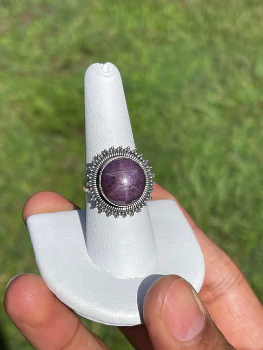 Natural Star Ruby Bezel Set Ring (Size 8)
