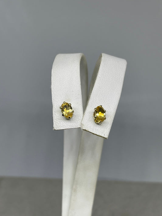 Natural Citrine Sterling Silver Vermeil Stud Earrings