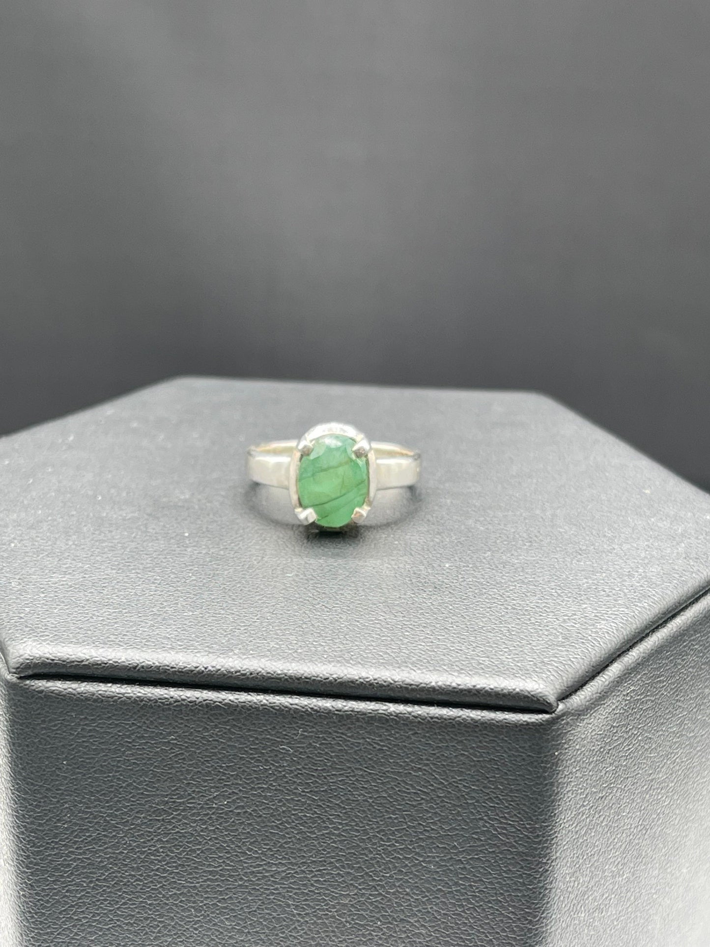 Natural Emerald Sterling Silver Ring (Size 8)