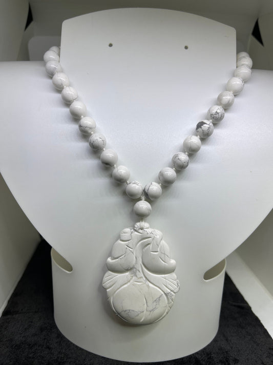 Natural Carved Howlite Beaded Hand Strung Necklace
