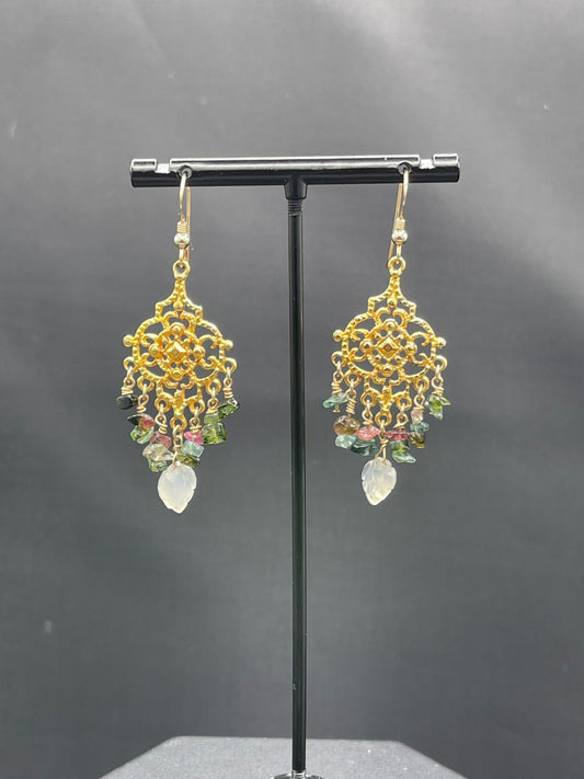 Natural Tourmaline Sterling Silver Vermeil Dangle Earrings