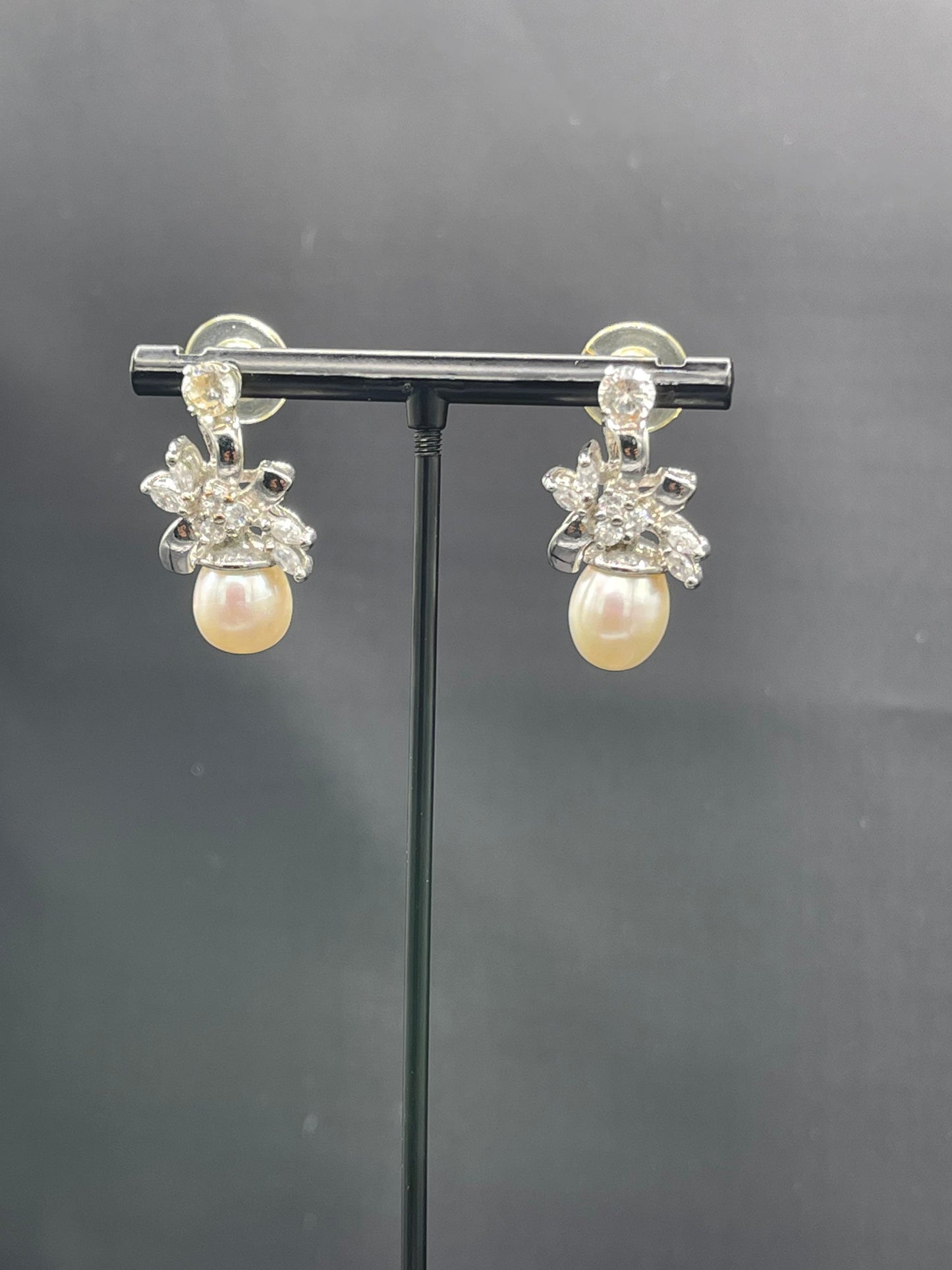 Freshwater Pearl & Cubic Zirconia Sterling Silver Earrings