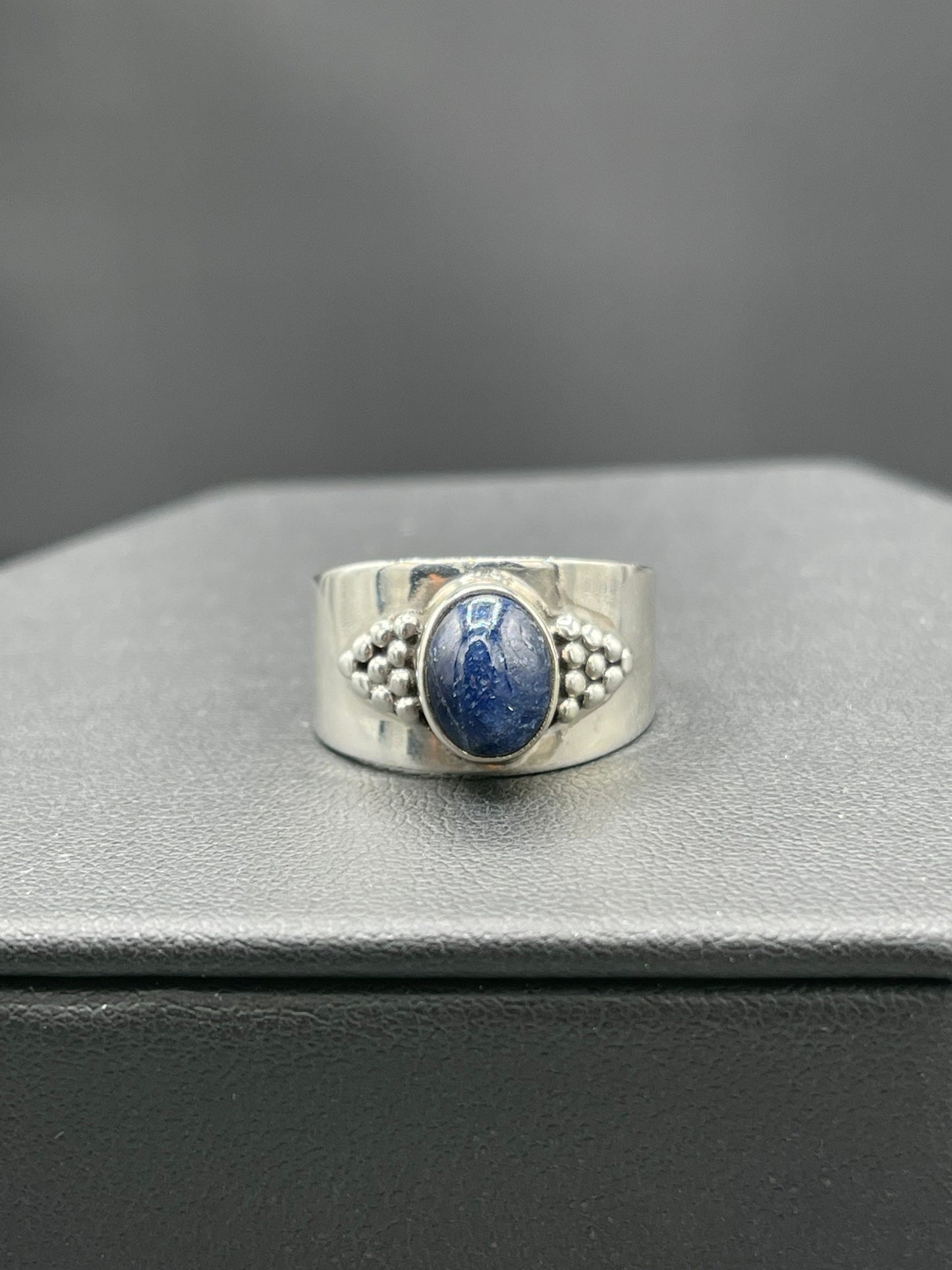 Natural Cabochon Lapis Lazuli Sterling Silver Cigar Ring (Size 7.75)