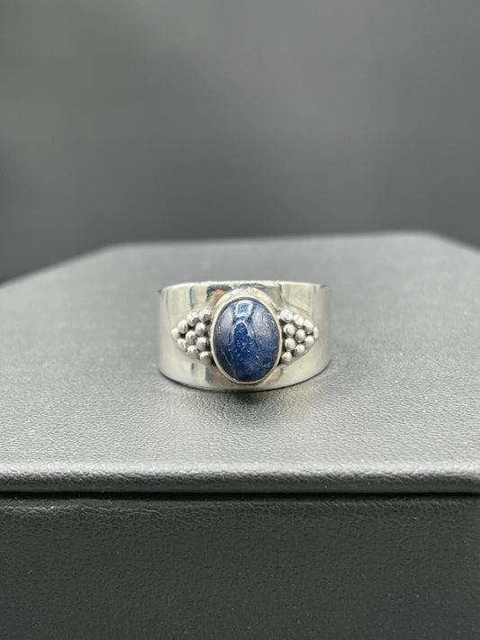 Natural Cabochon Lapis Lazuli Sterling Silver Cigar Ring (Size 7.75)