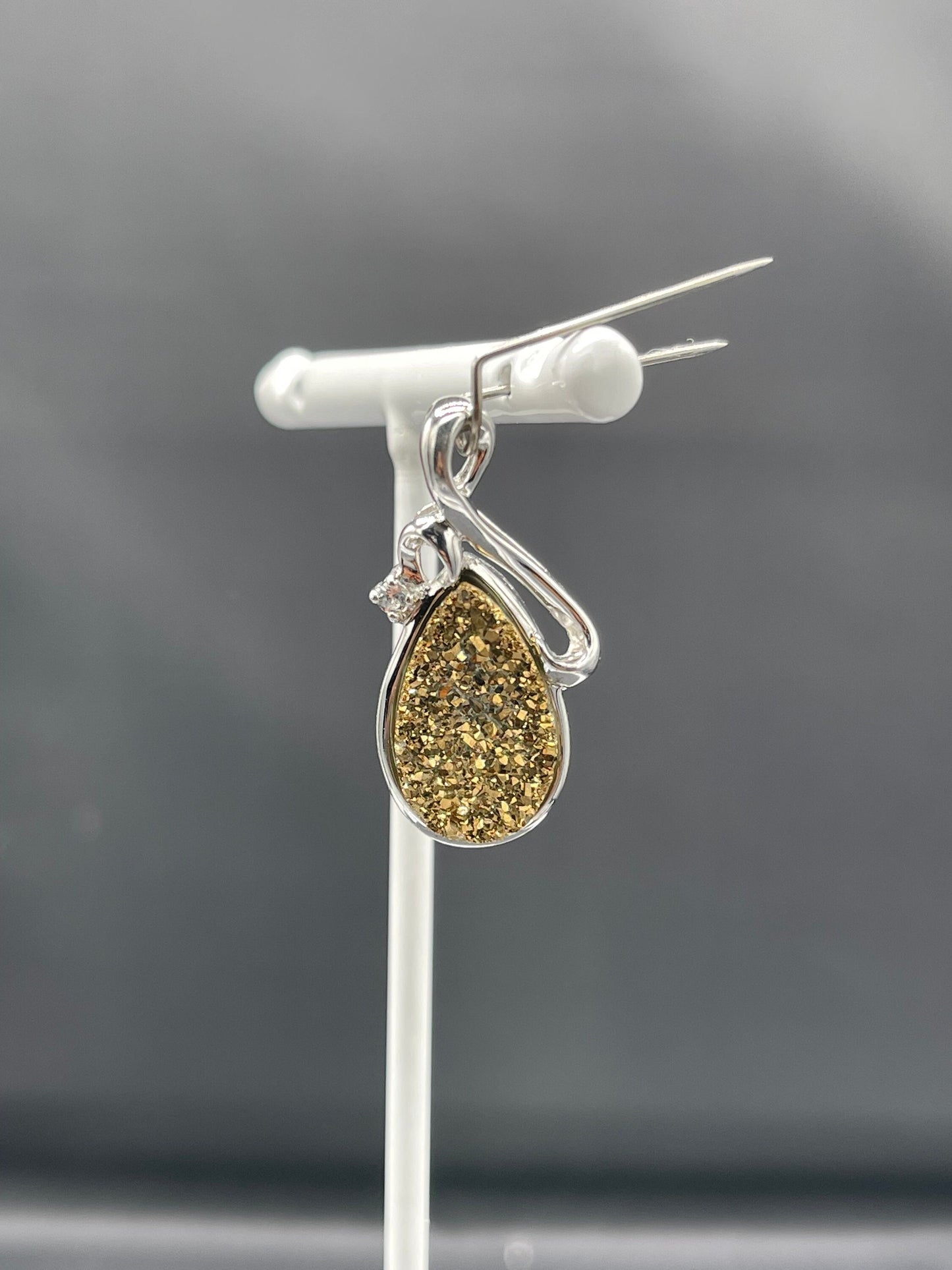 Gold Druzy Quartz White Topaz Sterling Silver Pendant
