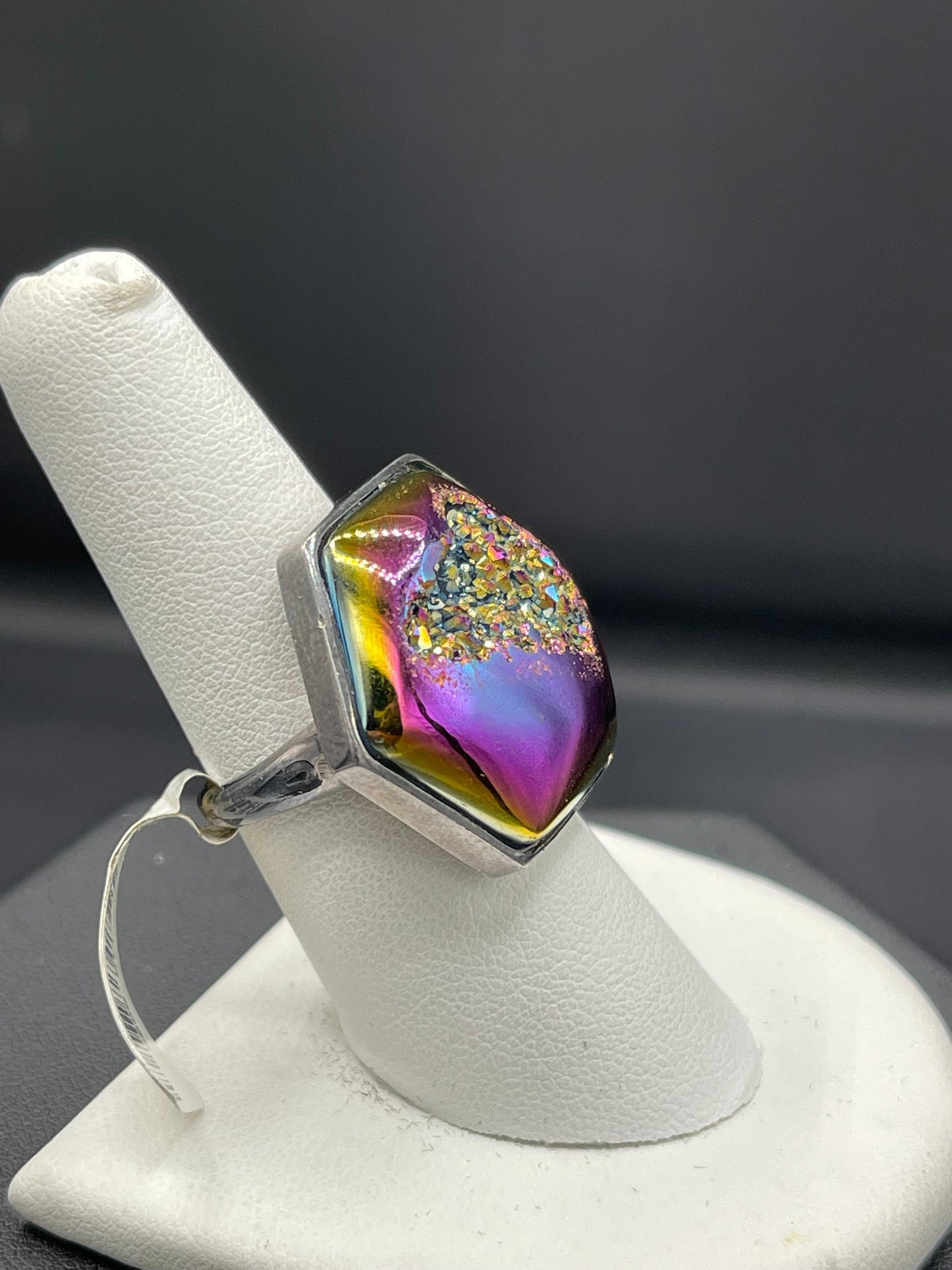 Moody Pink Druzy Quartz Sterling Silver Ring (Size 7.25)