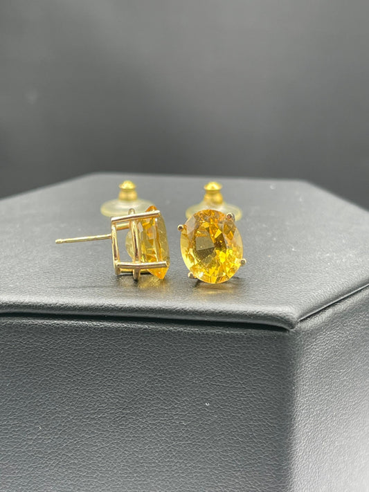 8.70 Carat Natural Citrine 14k Yellow Gold Stud Earrings