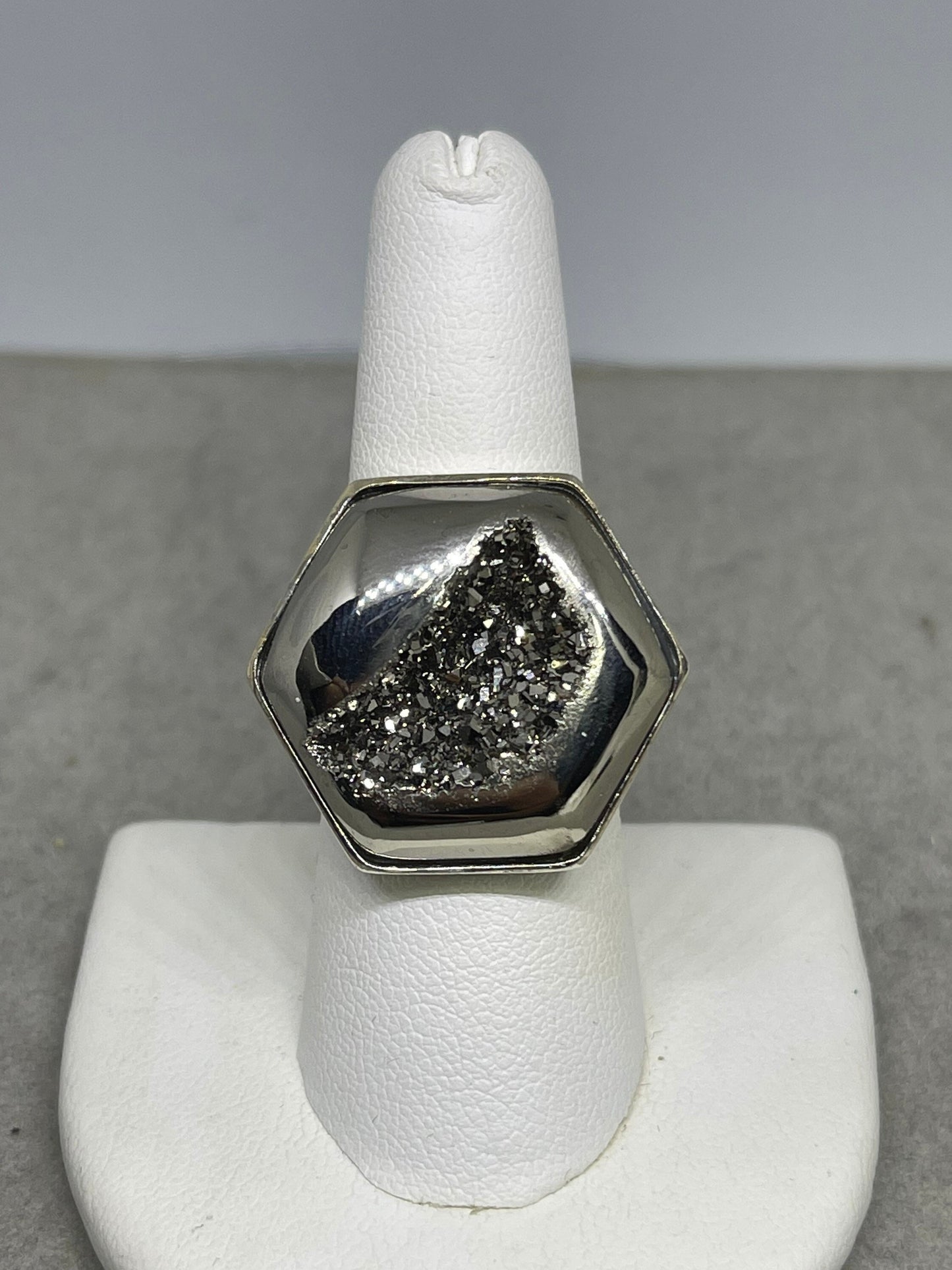 Silver Druzy Quartz Sterling Silver Ring (Size 7)
