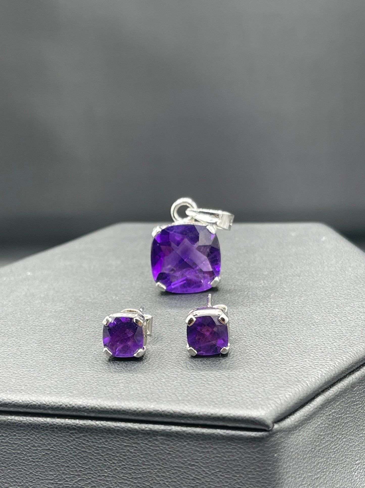 Natural Zambian Amethyst Sterling Silver Earrings and Pendant Set
