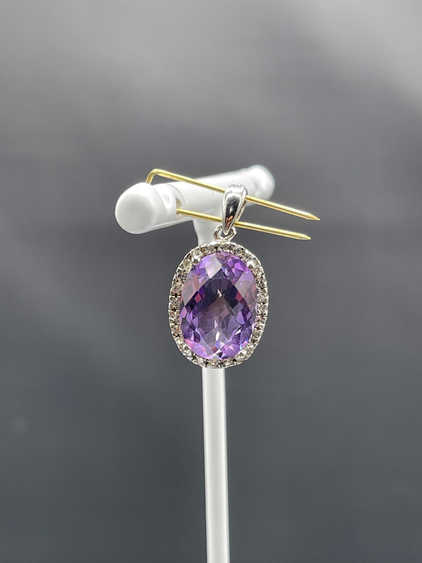 6.50 Carat Oval Amethyst & White Topaz Sterling Silver Pendant