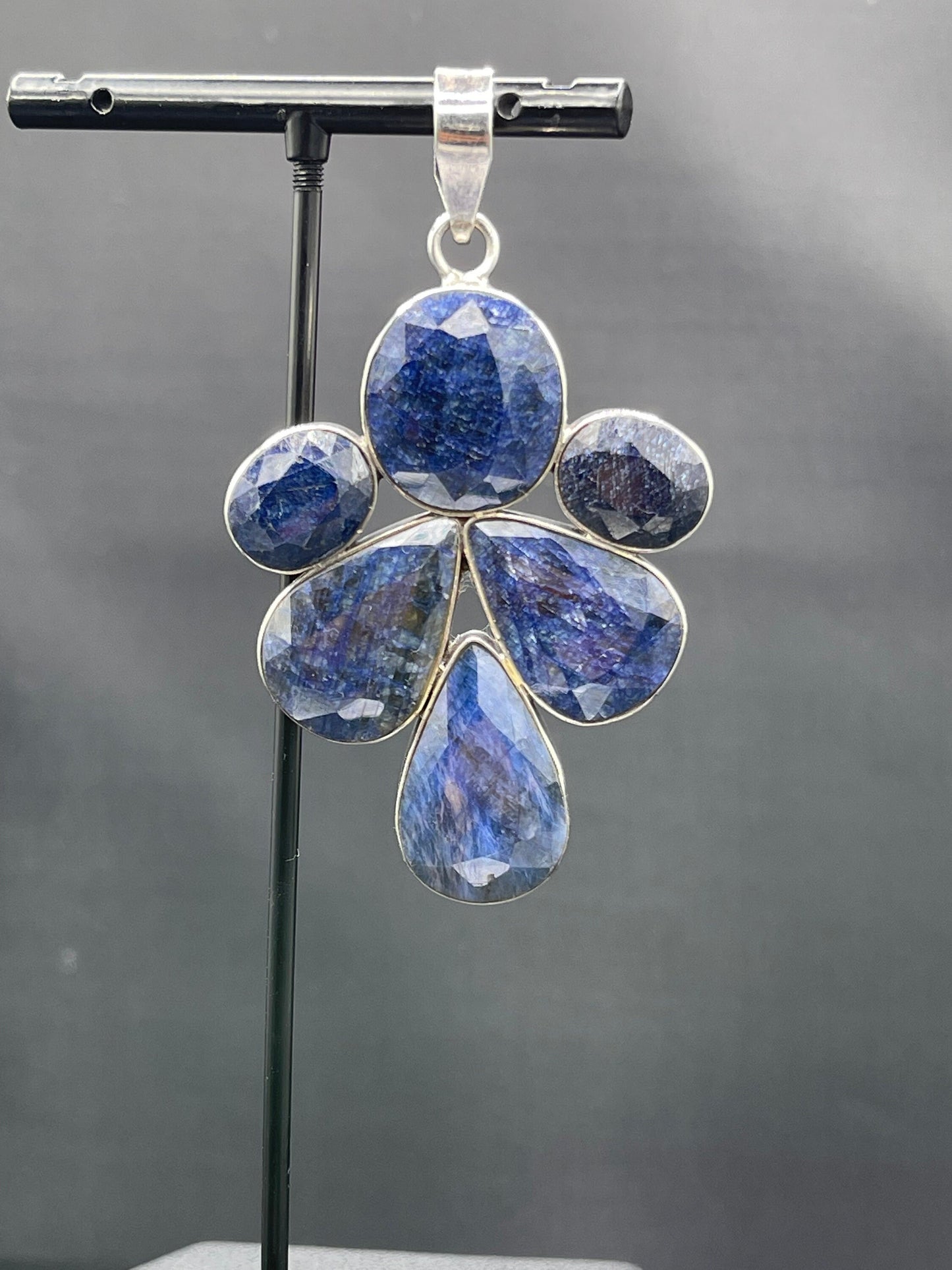 Natural Dyed Sapphire Sterling Silver Pendant