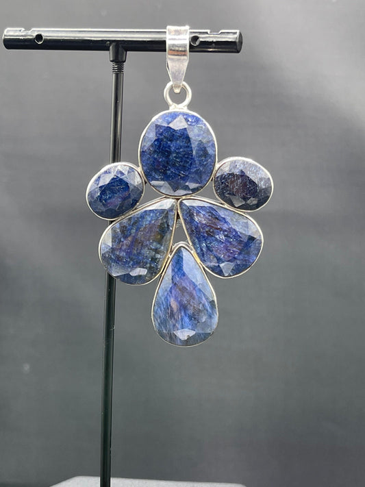 Natural Dyed Sapphire Sterling Silver Pendant