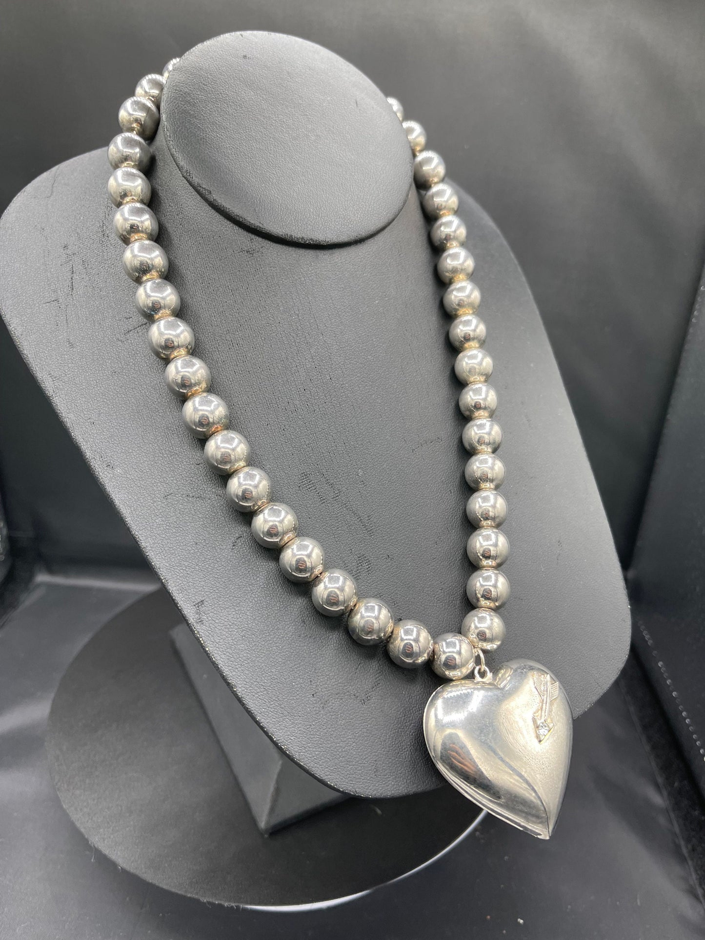 Handmade Heart Sterling Silver Beaded Hand Strung Necklace