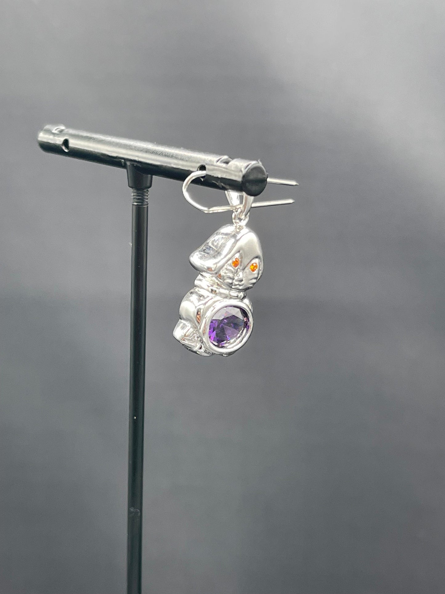 Natural Amethyst & Madeira Citrine Sterling Silver Handmade Cat Pendant