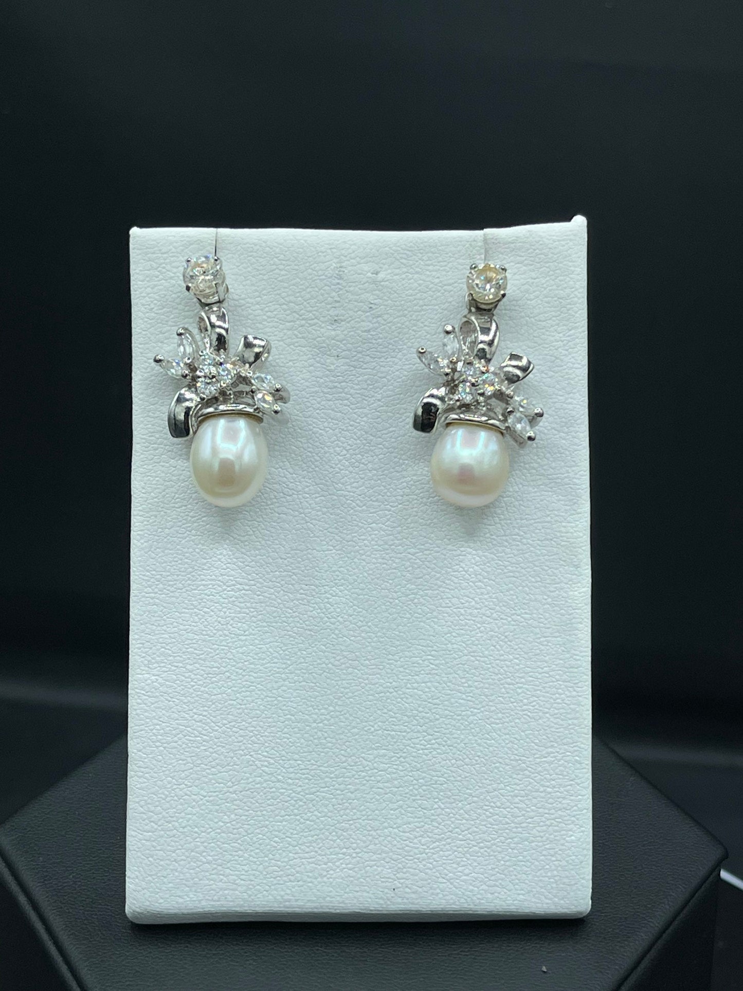 Freshwater Pearl & Cubic Zirconia Sterling Silver Earrings
