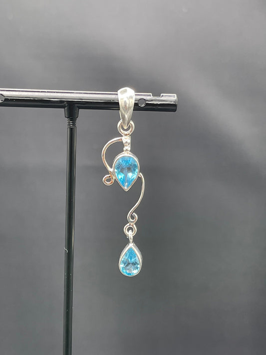 Fancy Blue Topaz Sterling Silver Dangle Pendant